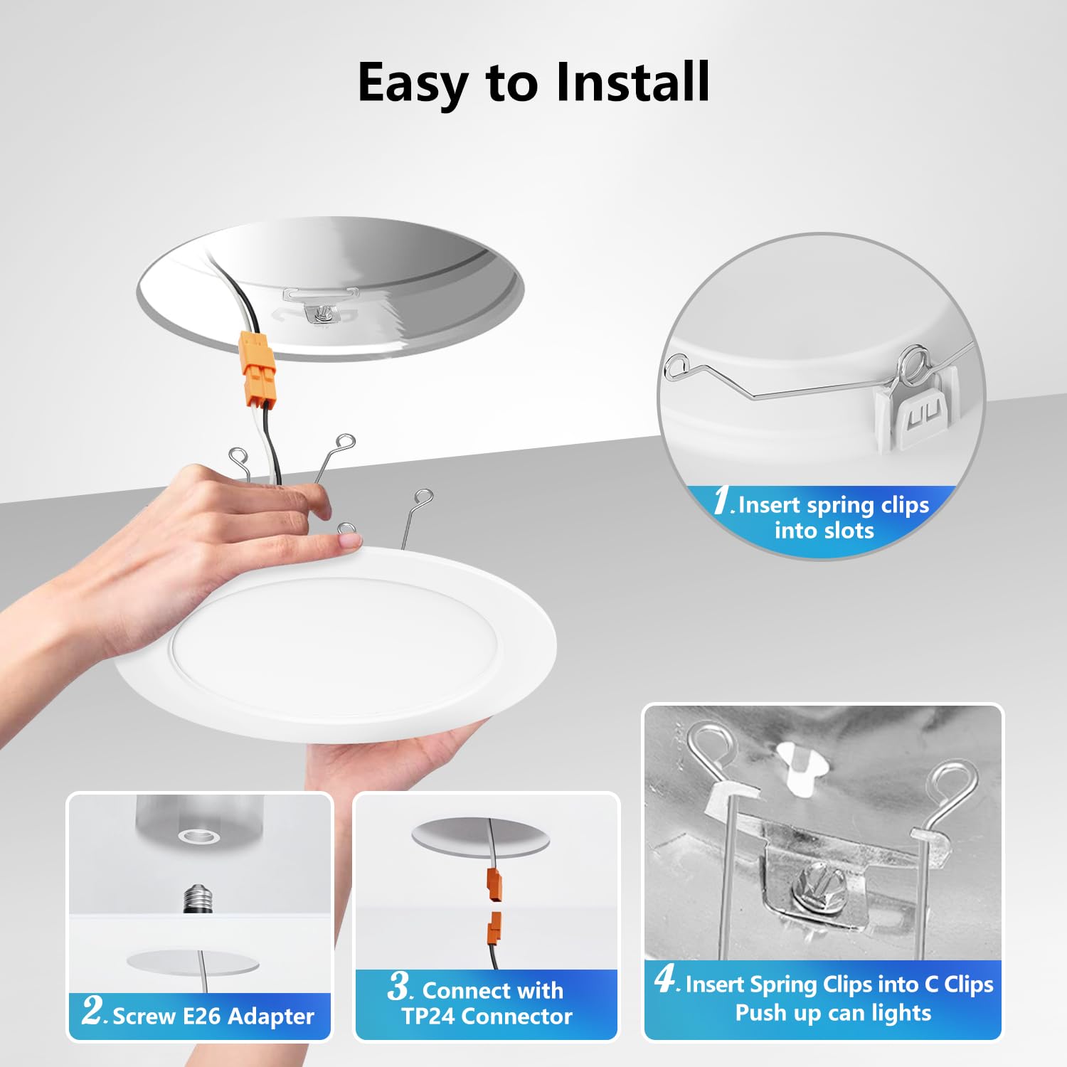 Lvwit 6 Inch Led Recessed Lighting, Can Lights With White Cover, 5Cct Dimmable Downlight With E26 Conversion Kit, 48 Pack