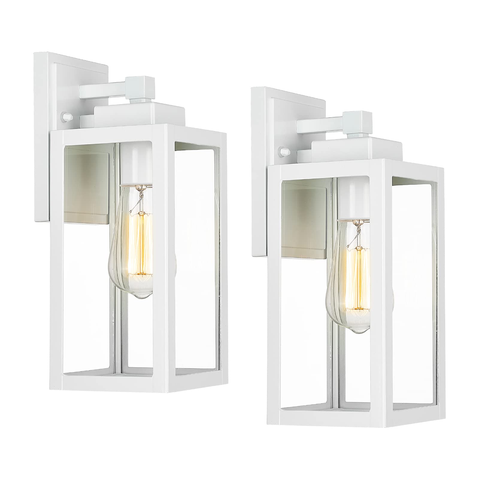 Darkaway Outdoor Wall Lanterns, Waterproof Glass Sconces, 13 Inch, 2 Pack, White, Model 6W1B-2PK WH