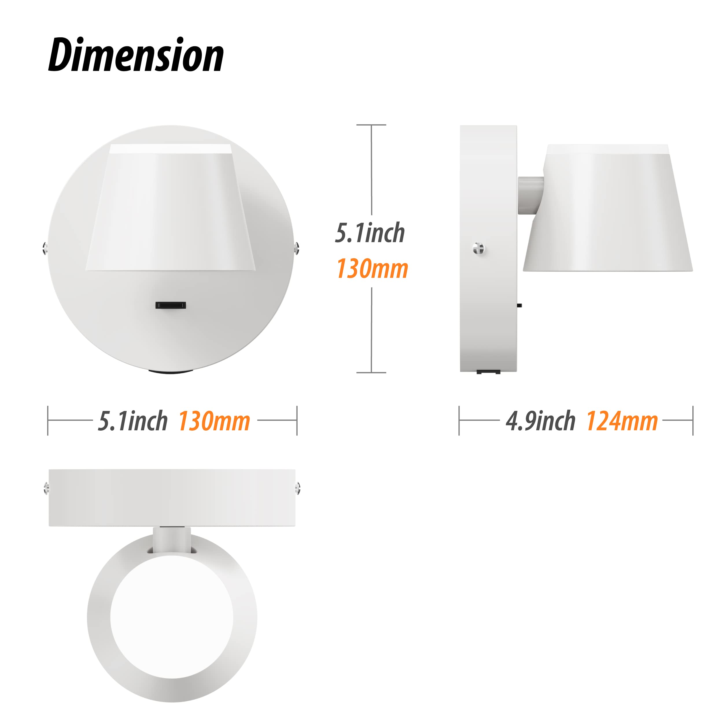 Ursola Wall Light Set Of Two, Led Wall Sconce With On/Off Switch Usb Charging Port 110 Volt Hardwired Wall Lamp 350 Rotatable Up Down Sconces Wall Lighting (White)