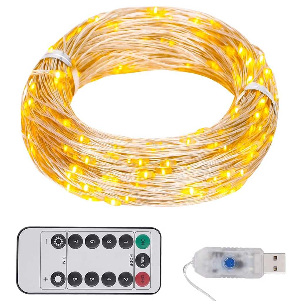 vidaXL 300 LED String Light with 8 Modes, 98.4ft Warm White Long Copper Wire with Remote Control, Fairy Light for Christmas, Par