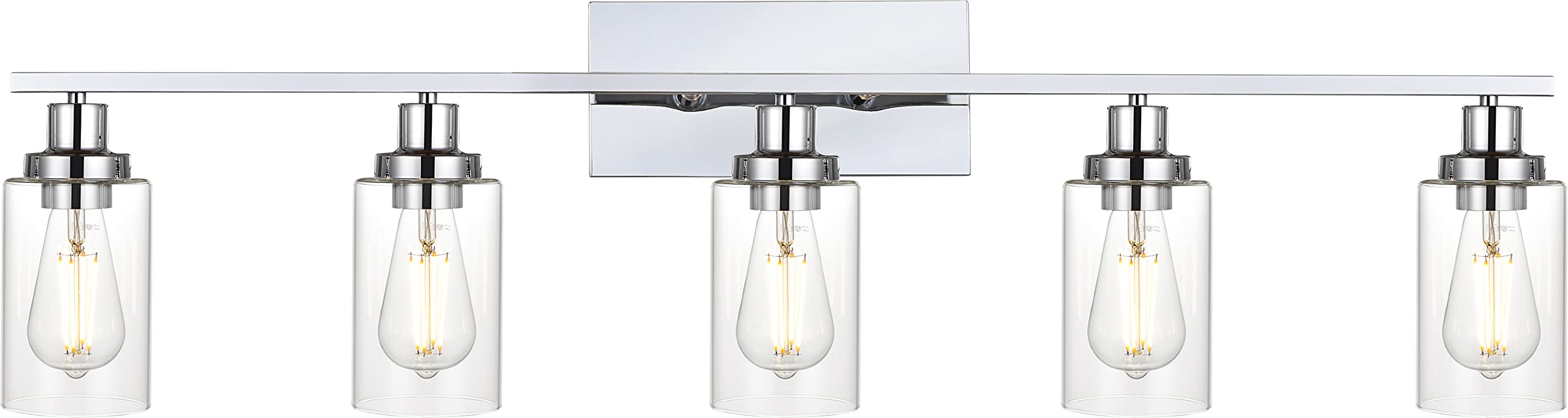 MELUCEE Modern Vanity Lights for Bathroom 5 Lights Chrome Finish with Clear Glass Shade, Contemporary Metal Wall Light Fixtures 