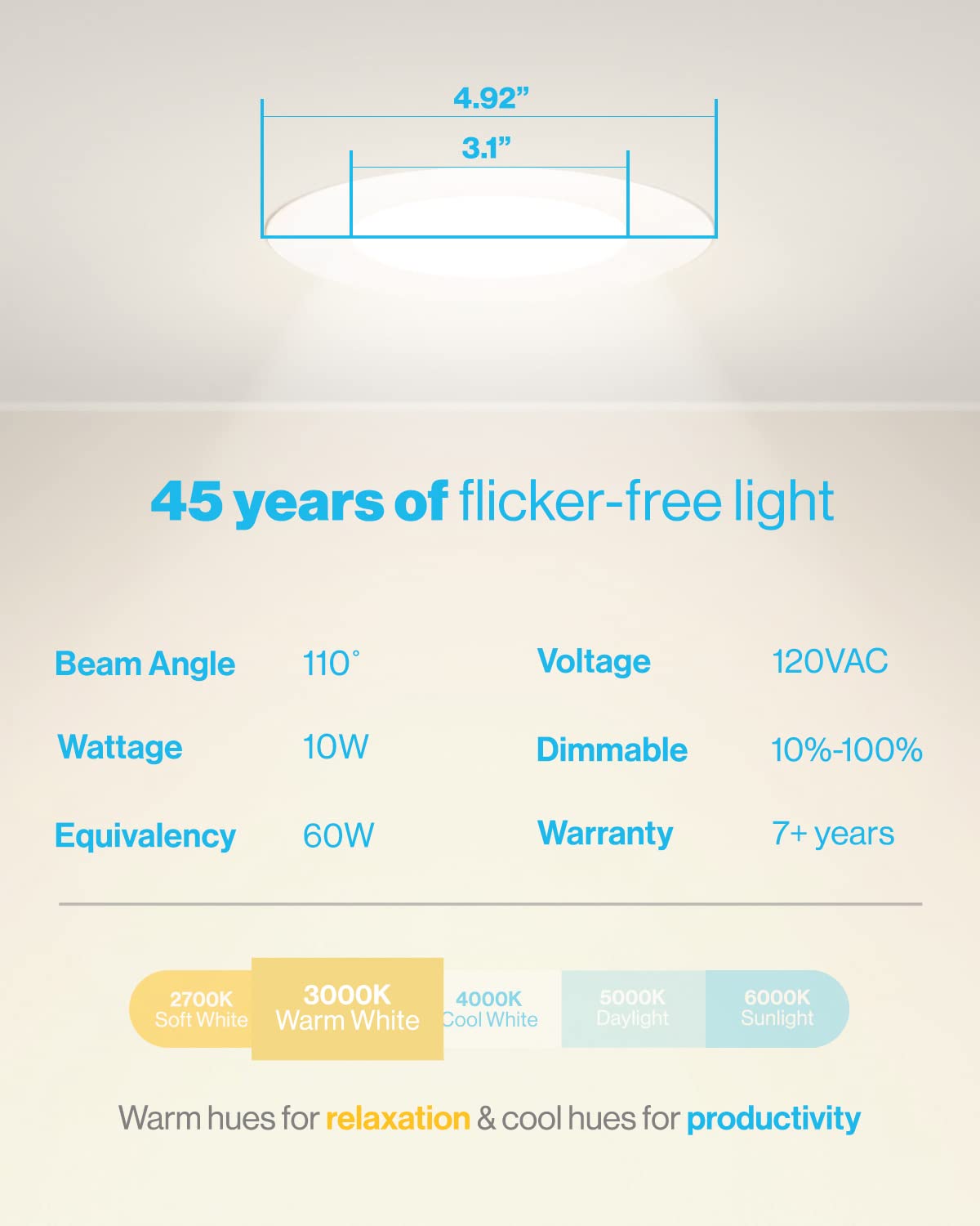 Sunco Lighting 48 Pack 4 Inch Ultra Thin Led Recessed Ceiling Lights Slim, 3000K Warm White, Dimmable, 10W=60W, Smooth Trim, Wafer Thin, Canless With Junction Box - Energy Star