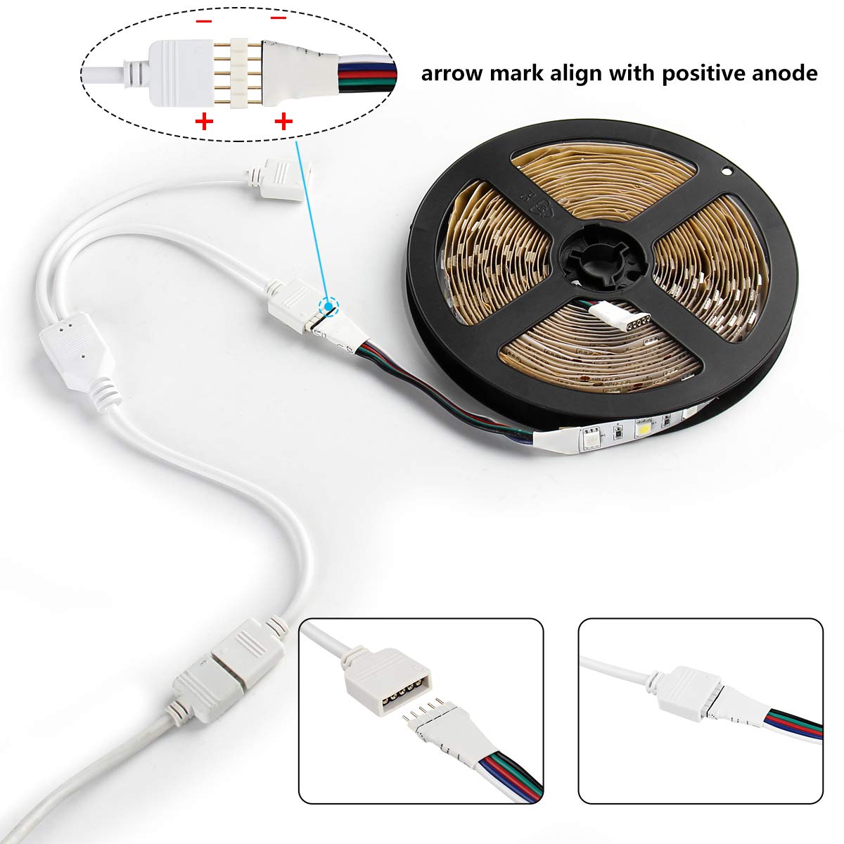 SUPERNIGHT 5-Pin LED Strip Splitter Connector Y-Splitter Cables for 12mm 5050 3528 RGBW Light Strip, 2-Pack