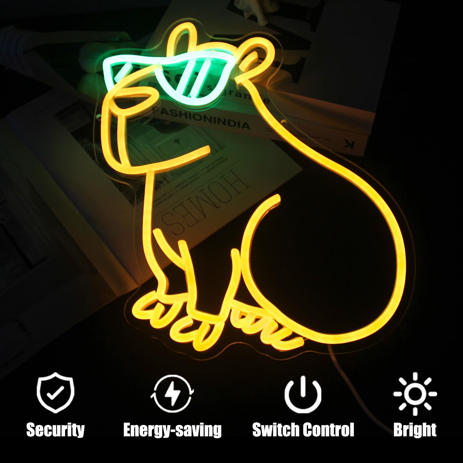 Cool Capybara Neon Sign Cute Animal with Glasses Yellow Green LED Signs for Wall Cartoon Neon Lights for Bedroom Capybara Neon N