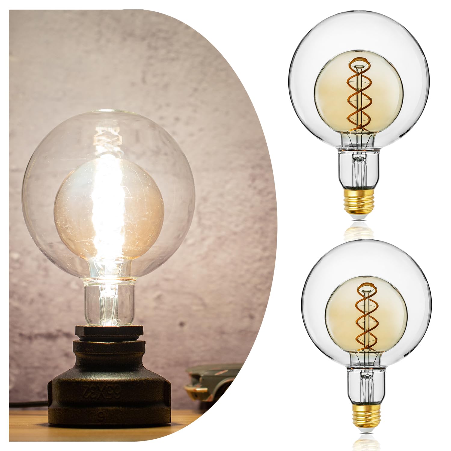 ALAMPEVER Large Globe LED Light Bulbs 7W Equivalent 40W 2700K Soft White E26 Base Amber 2-Pack