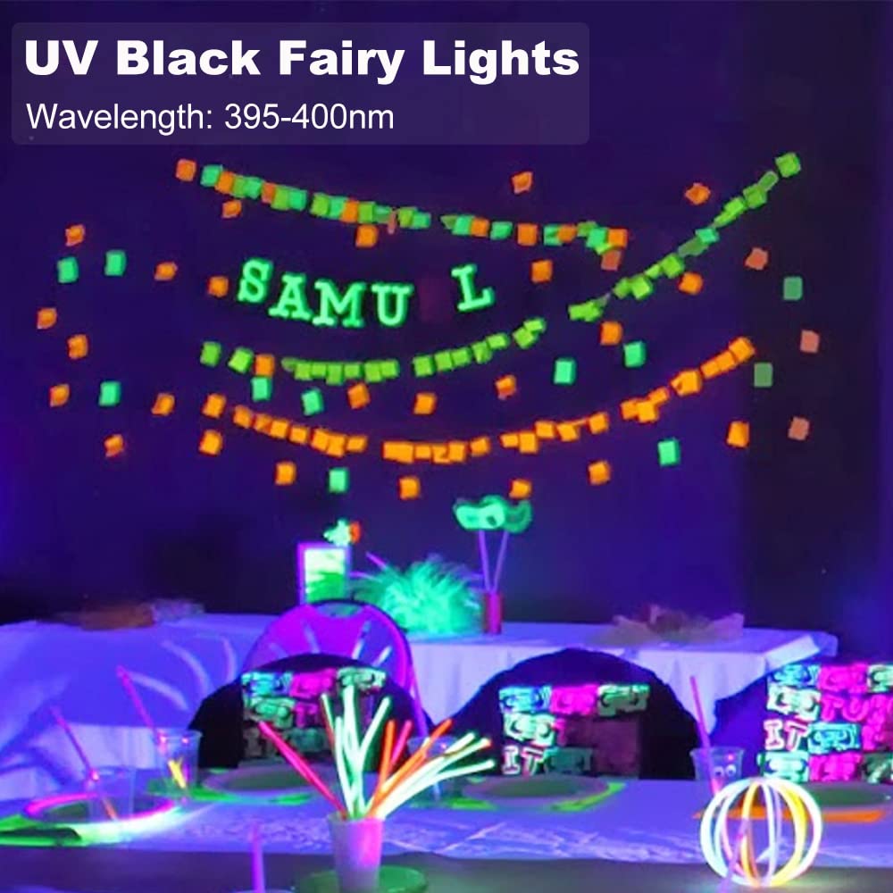 OMIKA Battery Operated LED UV Black Lights, 20 LED, 6.56ft, 4 Pack, Copper, Purple Fairy String Lights