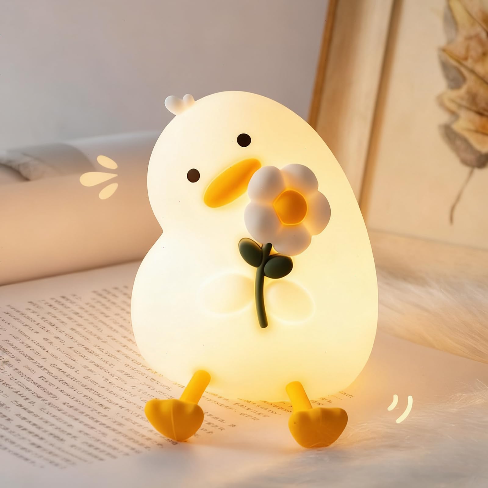 AVEKI Duck Night Light for Kids, Cute Light up Duck Decor Lamp, 3 Levels Dimmable Silicone Baby Night Light for Nursery, Recharg