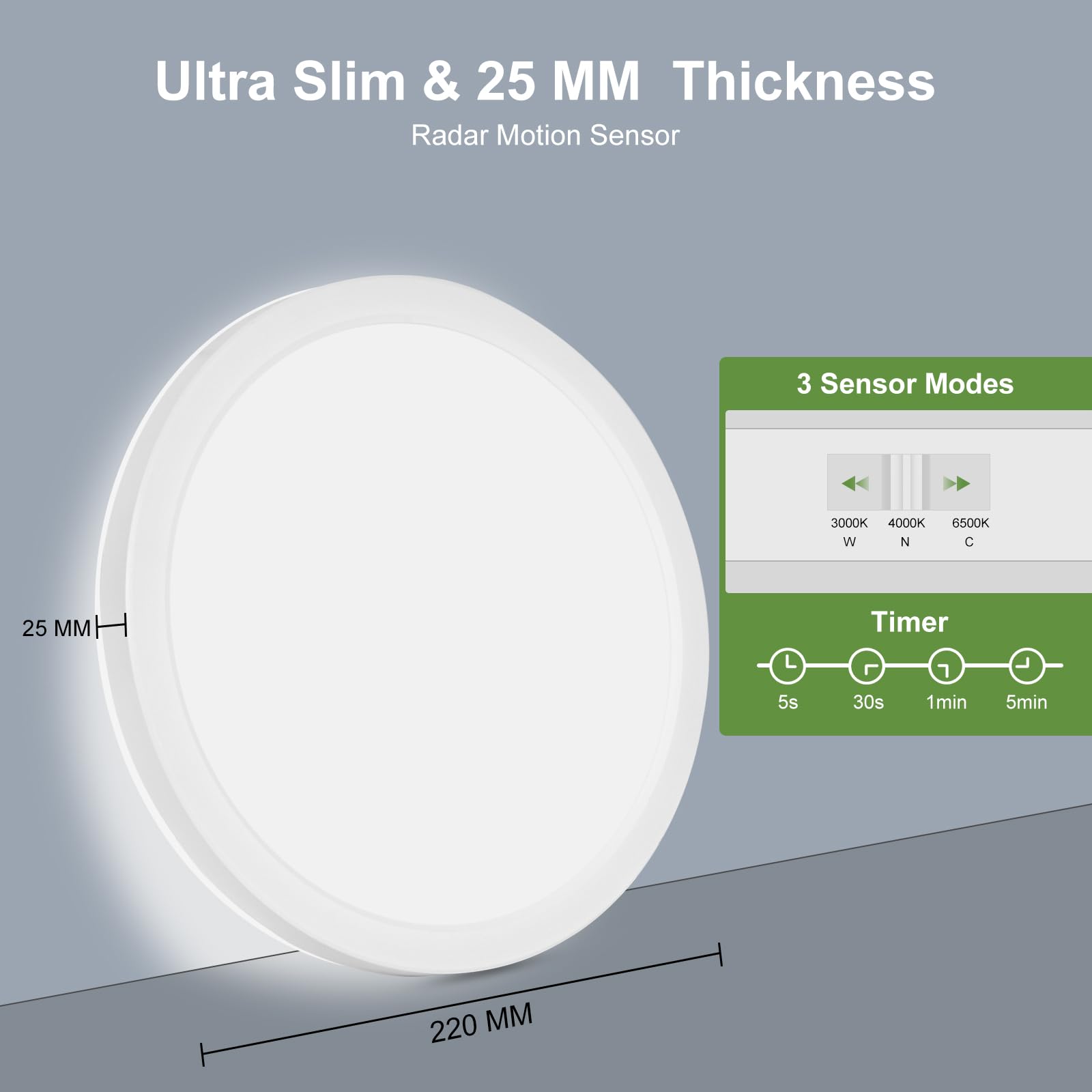 LEZOE 18W Motion Sensor LED Ceiling Light, 1800lm, 8.7Inch, IP54, Remote Control, Radar Activated, 2700K/4000K