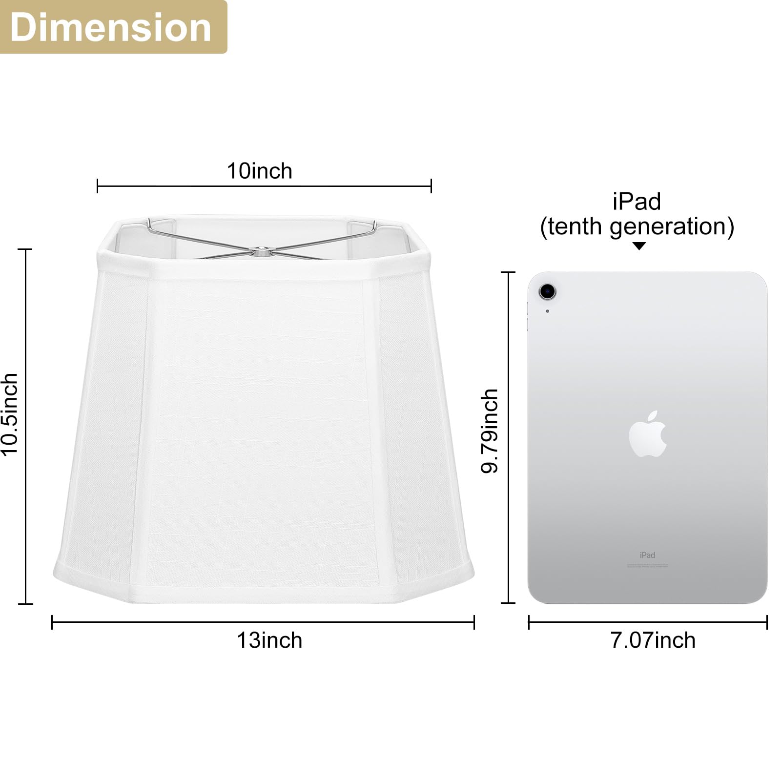 White Lamp Shades Set Of 2, 10.5'' X 10''X 13'' Rectangle Cut Corner Medium Lampshades Natural Linen Hand Crafted, Include 2 Pac