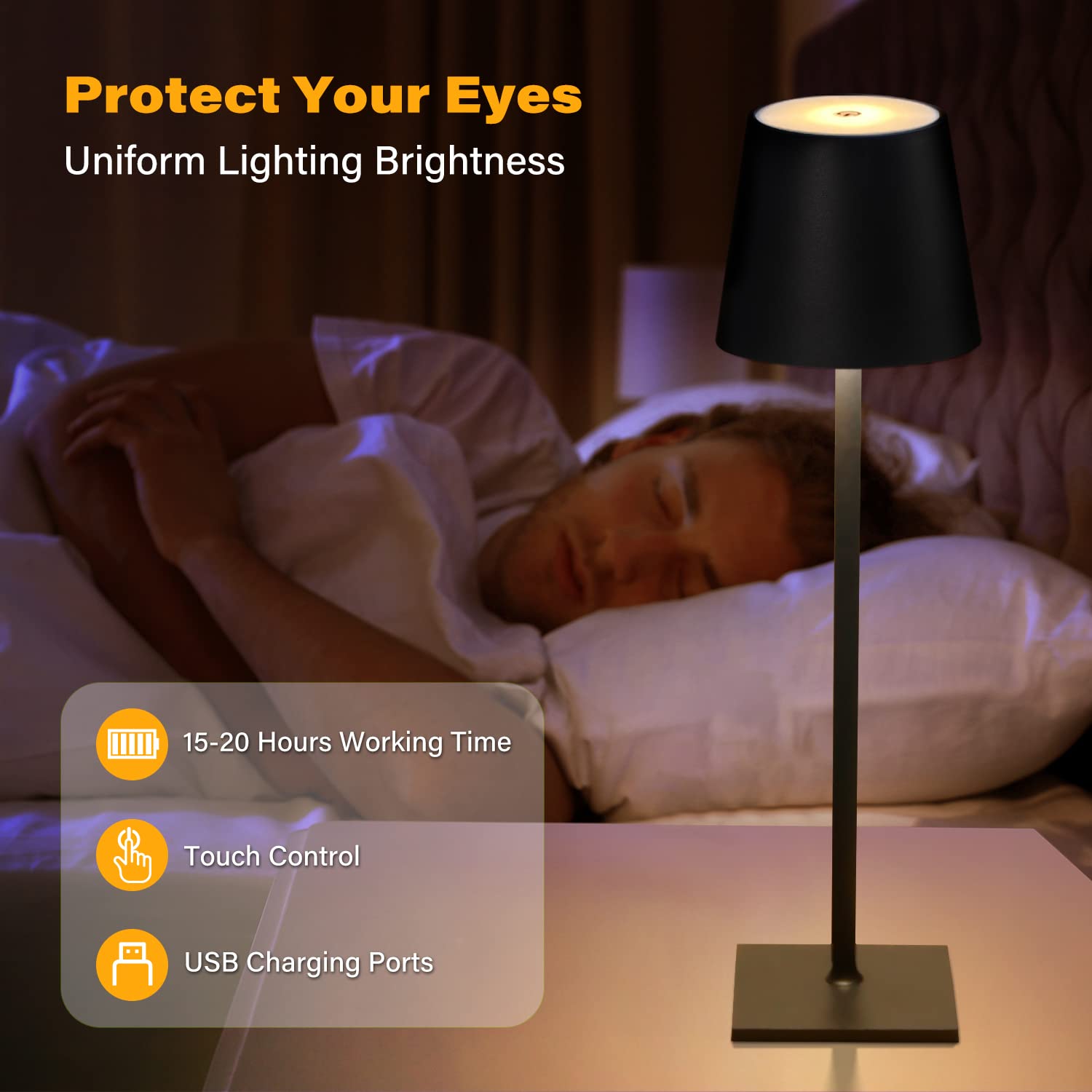 CHLORANTHUS LED Table Lamp - Cordless, Stepless Dimming, 5000mAh, 14.96"x4.13", Steatite, Black