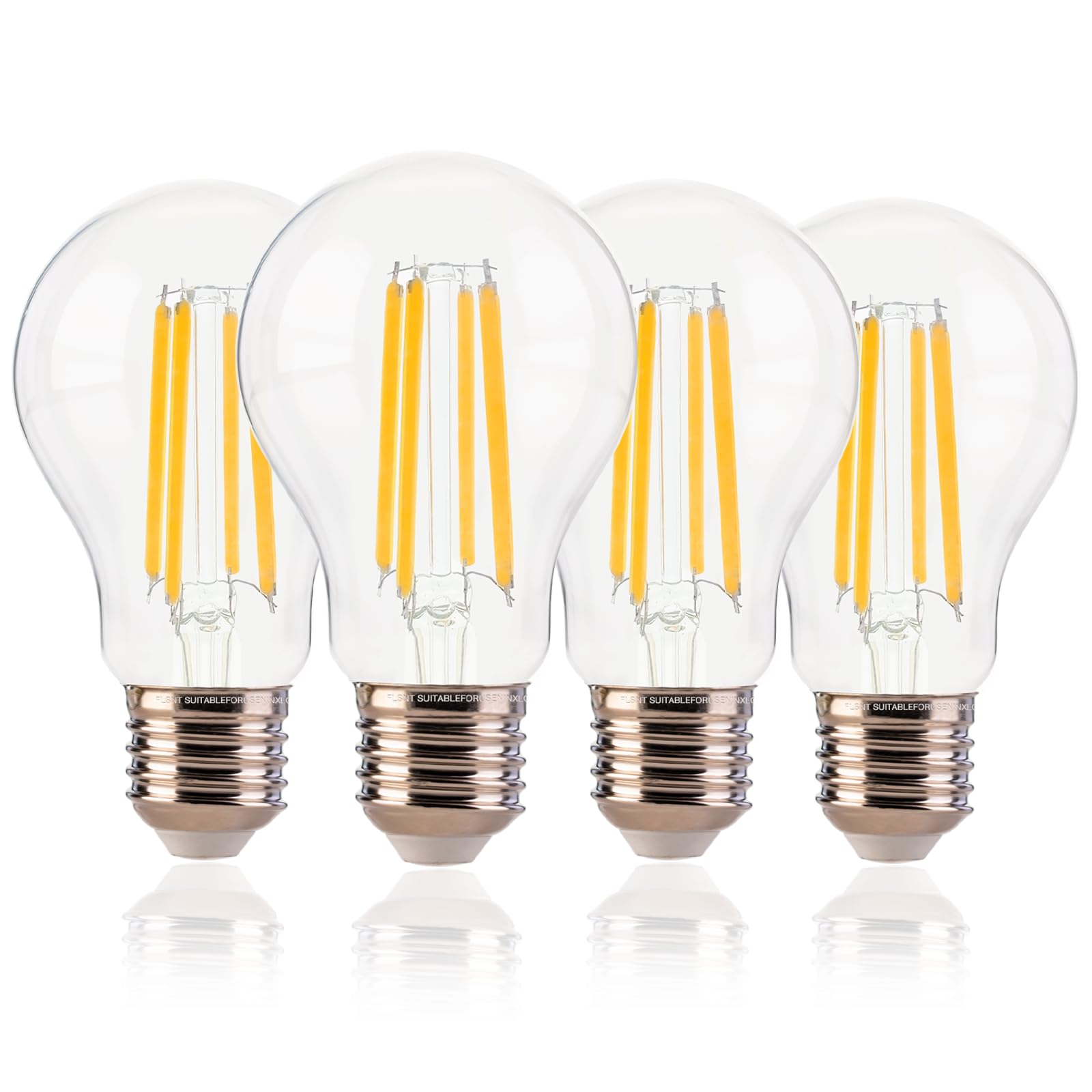 FLSNT A19 LED Light Bulbs, 100W Equivalent, 12W, 1600 Lumens, 2700K Soft White, Dimmable, Clear Glass, 4