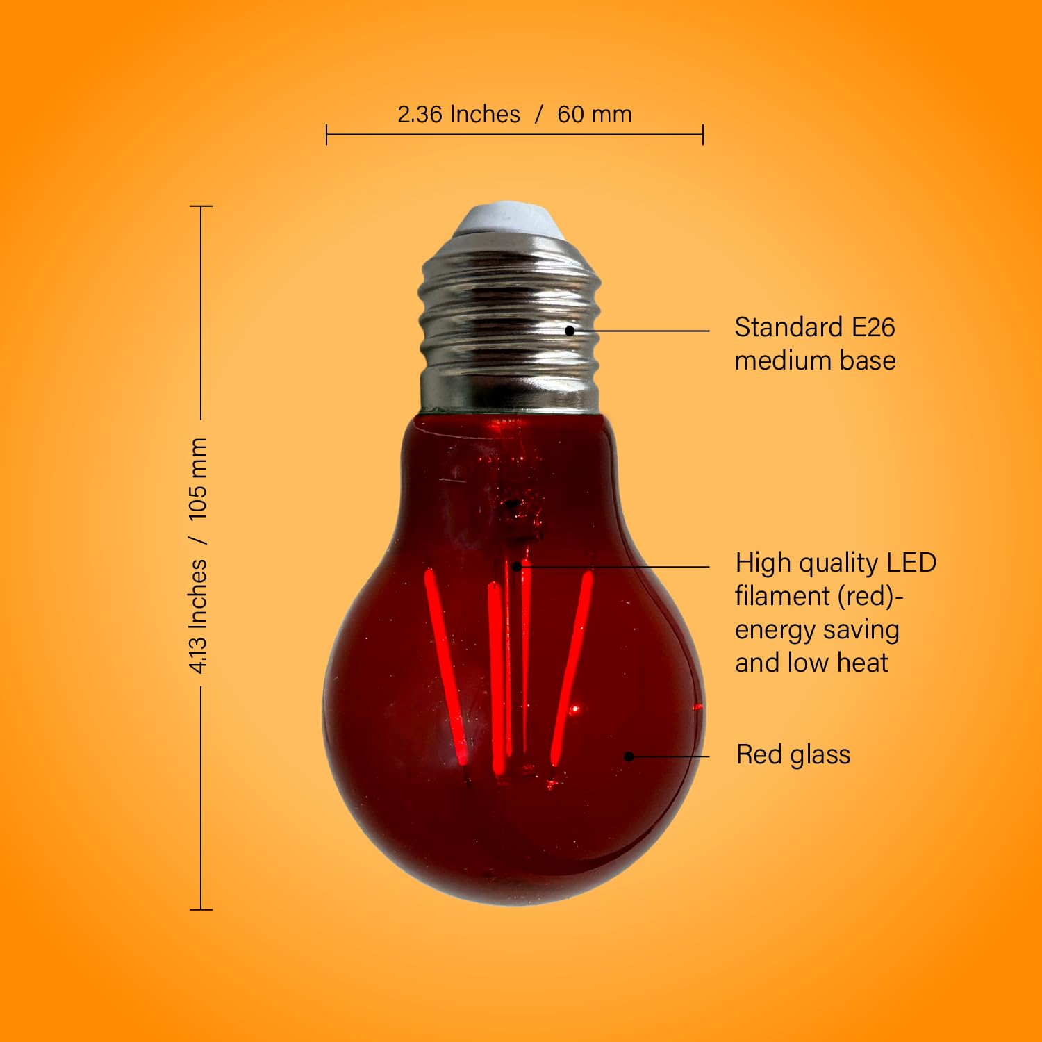 Whfialux A19 Edison Led Red Filament Light Bulbs, 4W, Red Colored Glass, E26 Base, Indoor, Outdoor, Porch, Decoration, Party, Ho
