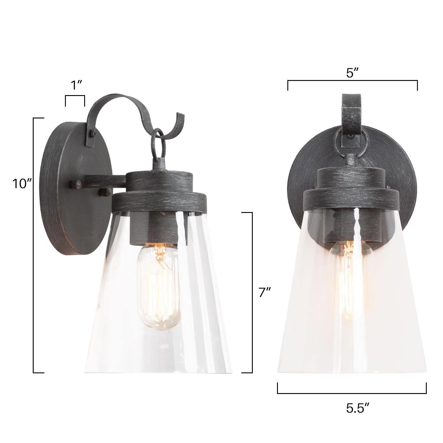 Gepow Outdoor Wall Lights 2 Pack, Brushed Silver Farmhouse Sconces For Porch & Patio