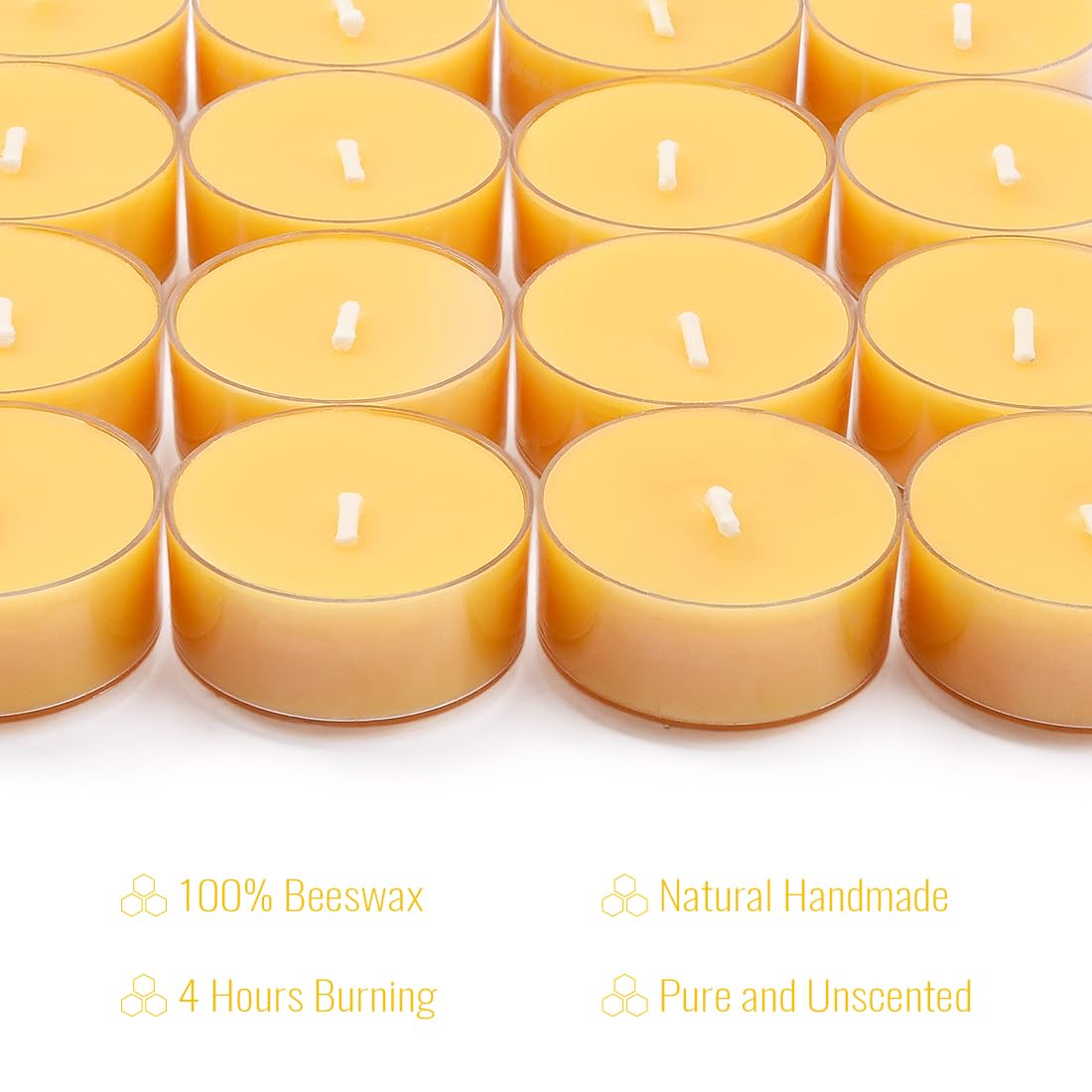 JONERAY 16 Packs Beeswax Tealight Candles,4 Hour Extended Burn Time,Natural Unscented Beeswax Candles in Clear Cup for Home Deco