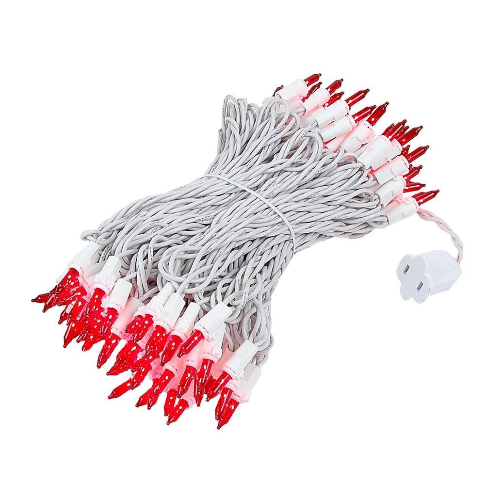 Novelty Lights Mini String Light Set, 100 Red Lights, 50 Long, Indoor/Outdoor, White Wire, UL Listed, Model MRD-25B-4