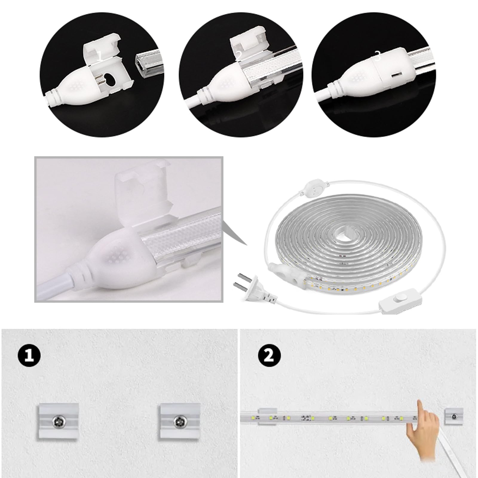 Chnmalitai Outdoor Led Strip Lights Ac110V 65.6Ft/20M Led Light Strip White Ip65 Waterproof 6500K Flexible Led Rope Lights For Patio Backyard Garden Kitchen Lighting(65.6Ft  White)