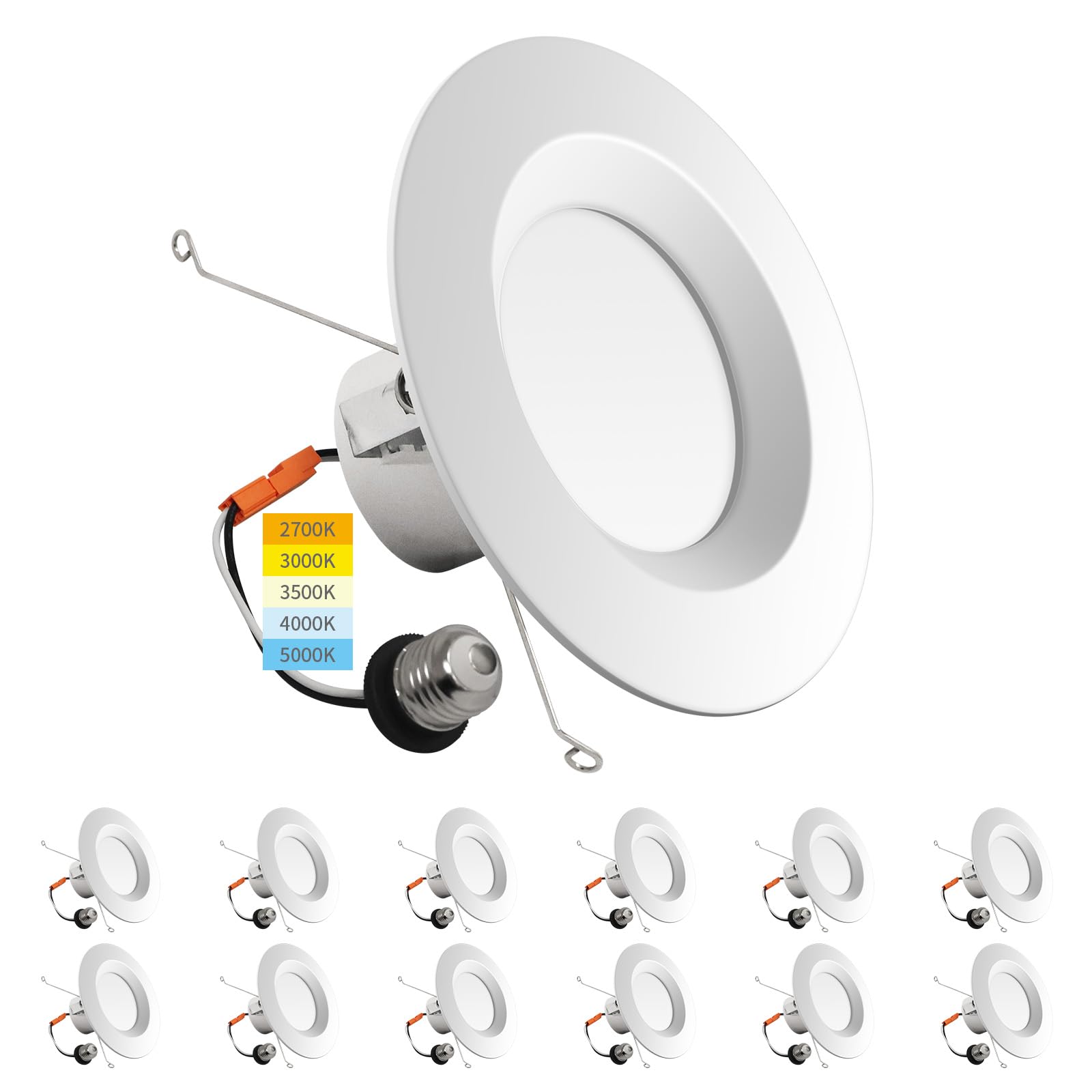 Mw 12 Pack Led Recessed Lighting 6 Inch Retrofit 2700K/3000K/3500K/4000K/5000K 6 Led Can Light Retrofit Smooth Trim 14W Equal 100W 1100Lm Ic & Wet Rated  Etl And California Ja8 Certified