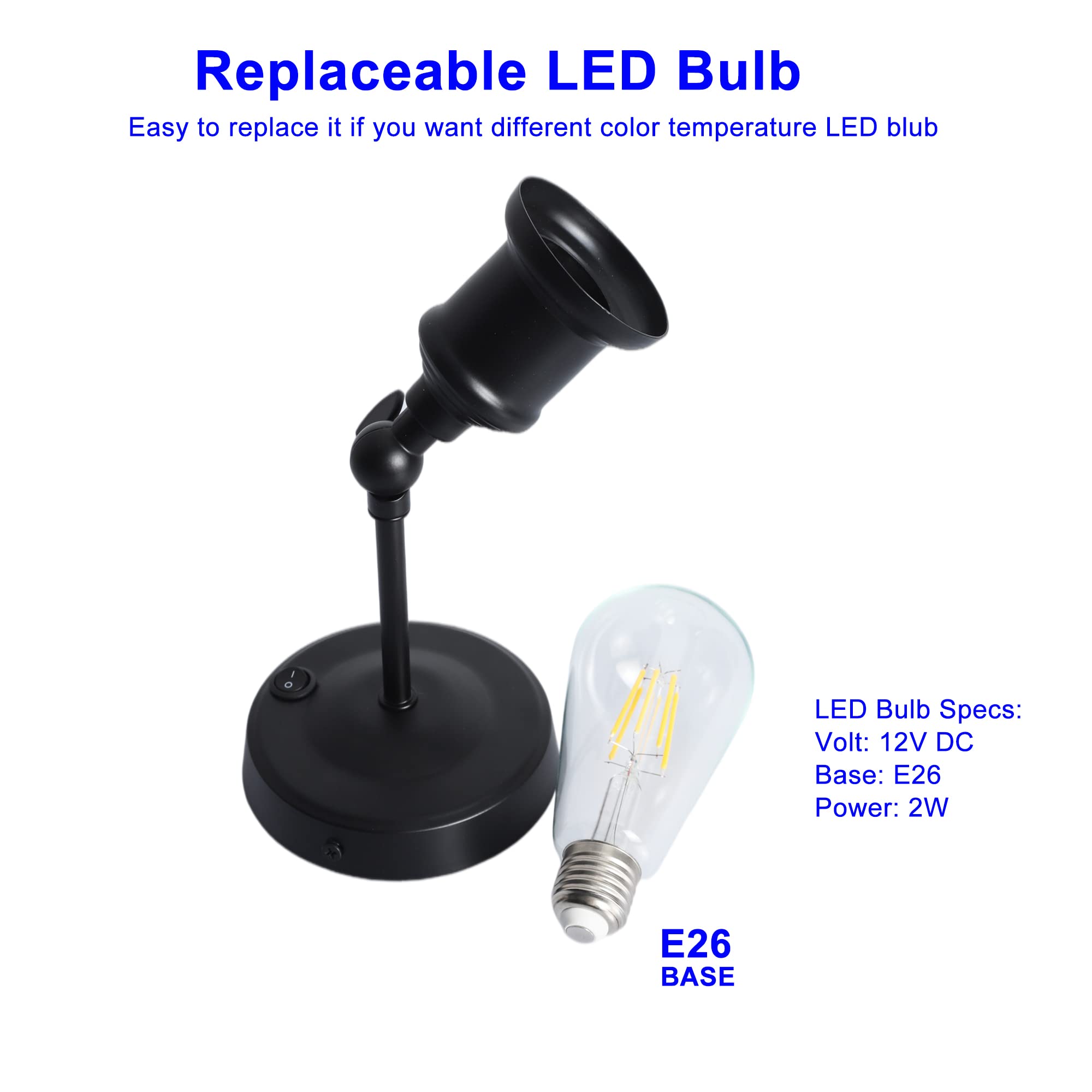 Maichis 12V Led Rv Wall Sconce Light Fixture With On/Off Switch, Rv Led Bedside Reading Lamp With E26 Led Bulb (Included), 3000K Warm White Interior Light For Rv, Boat, Marine, Motorhome, Caravan