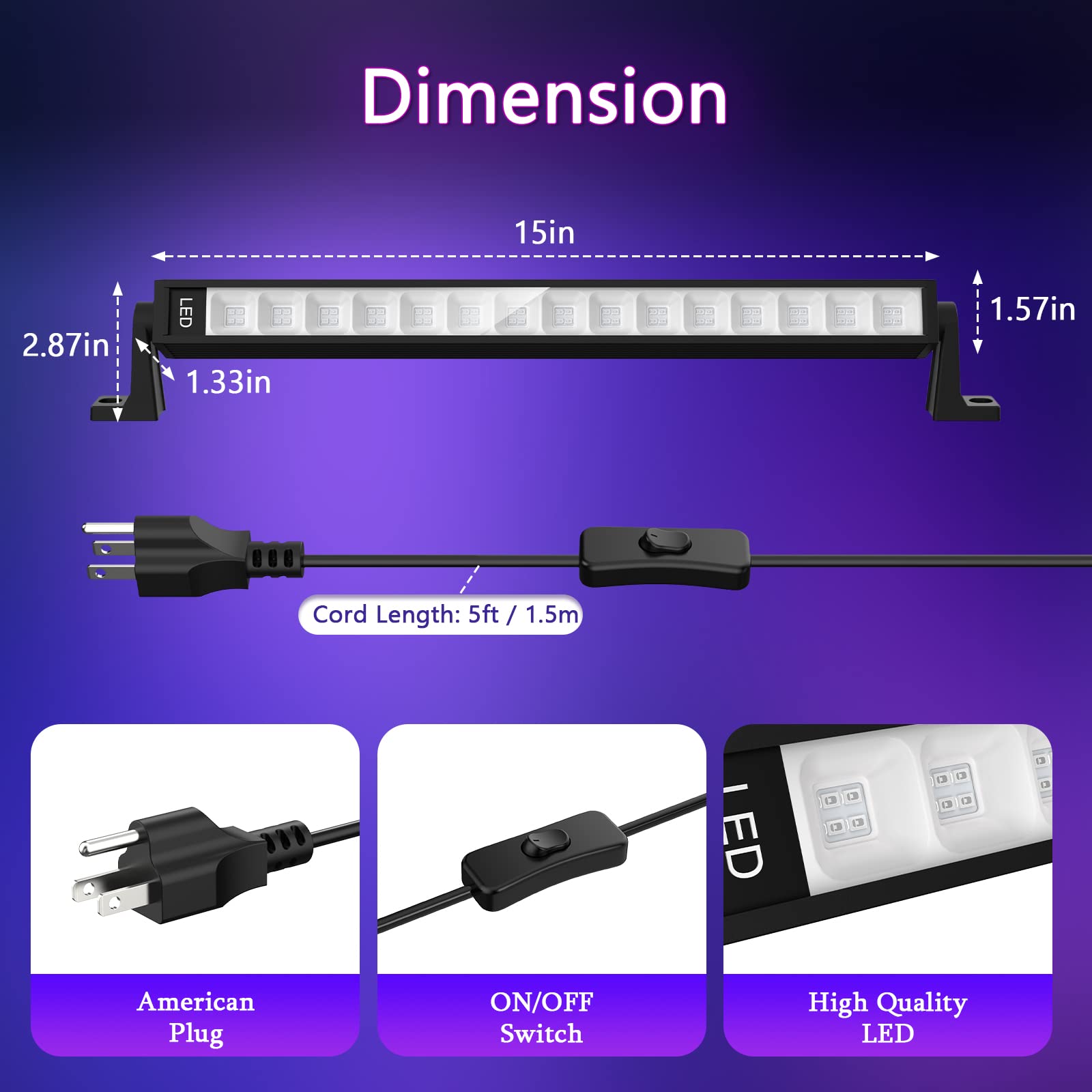 Lamvip 38W LED Black Light Bar - Blacklight for Glow Parties, Halloween, Stage Lighting, 22x22ft Coverage, Aluminum Construction