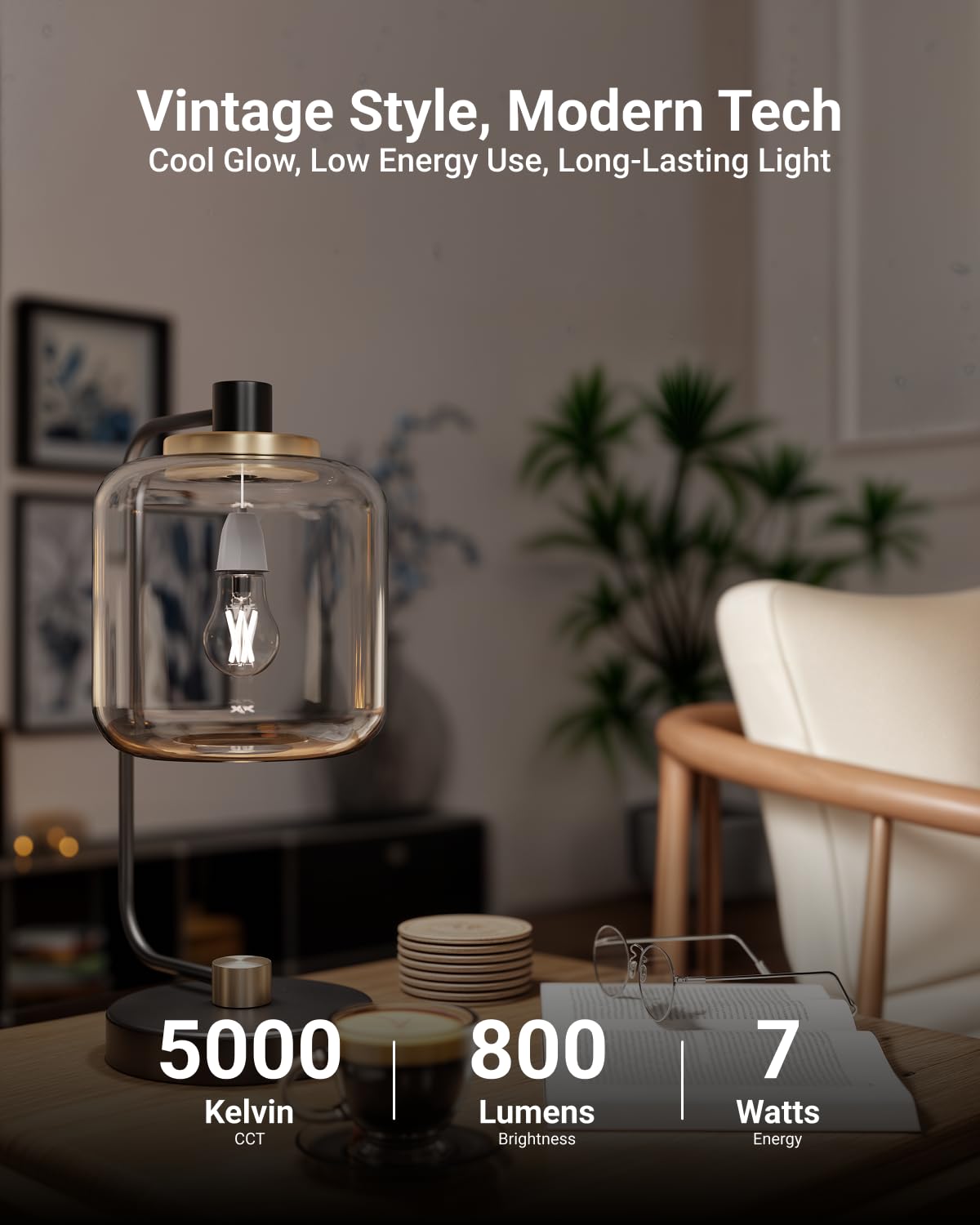 Sunco 4 Pack Led Light Bulbs A15, 7W=60W, 5000K Daylight, 800 Lm, Dimmable Decorative Edison Vintage Bulbs, Indoor Outdoor, E26