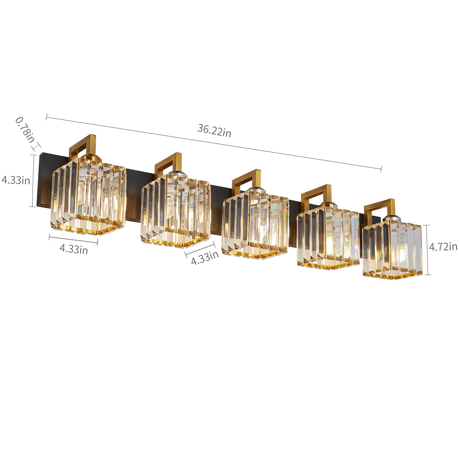 Fdpby Modern Bathroom Vanity Light 5-Lights Black Gold Crystal Wall Lamp Bathroom Modern Crystal Vanity Lighting