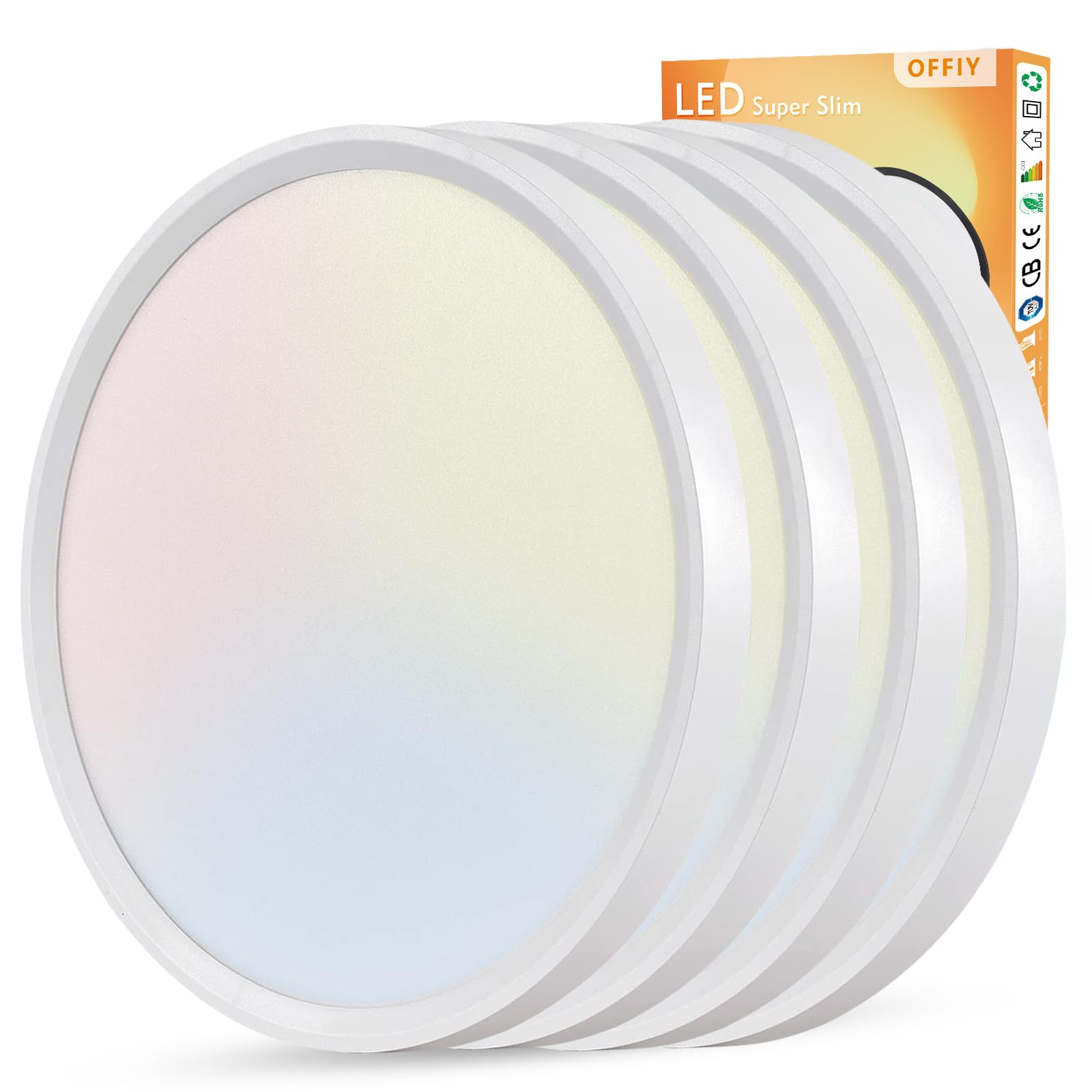 OFFIY 4PK 15.8 Inch Led Ceiling Light Flush Mount, 32W, 3480LM, 3000K/4000K/6000K CCT Selectable Super Slim LED Ceiling Light, L