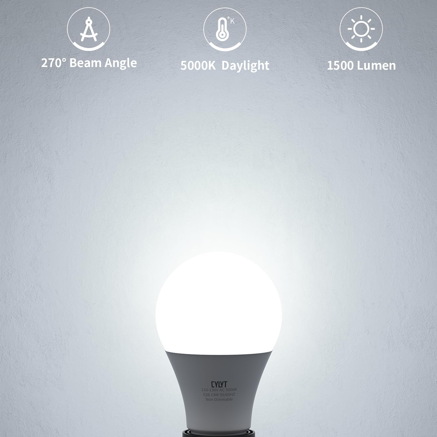 Cylyt 100W Equivalent Bright Led Light Bulbs, Daylight White 5000K A19 Lightbulbs, Focos Led Para Casa, For Kitchen Bedroom Indoor, 1500 Lumens, E26 Standard Base, 4-Pack, Non-Dimmable