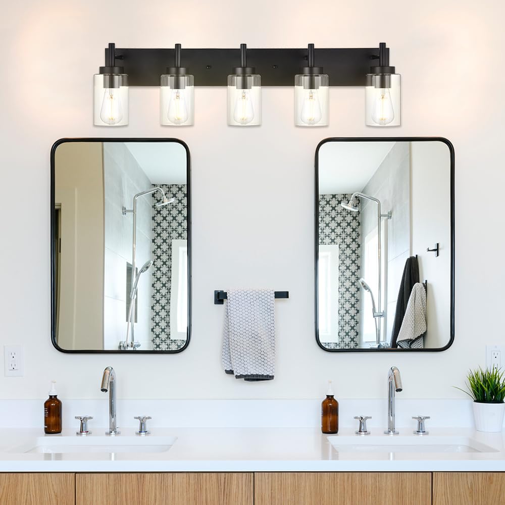 Vinluz 5 Lights Bathroom Vanity Light Fixtures Black Sconces Wall Lighting Modern Industrial Indoor Wall Mounted Lamp For Kitche