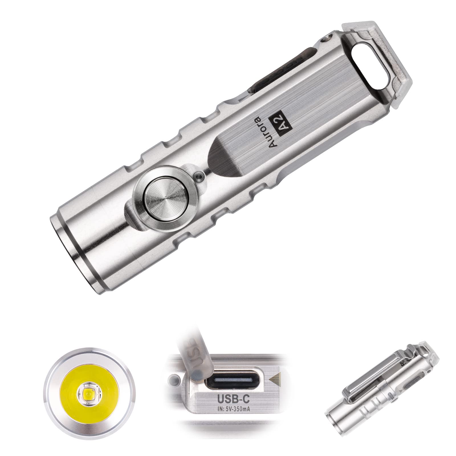 RovyVon Aurora A2 G4 Keychain Flashlight 650 Lumens USB C Rechargeable Stainless Steel Metal Button A2-G4