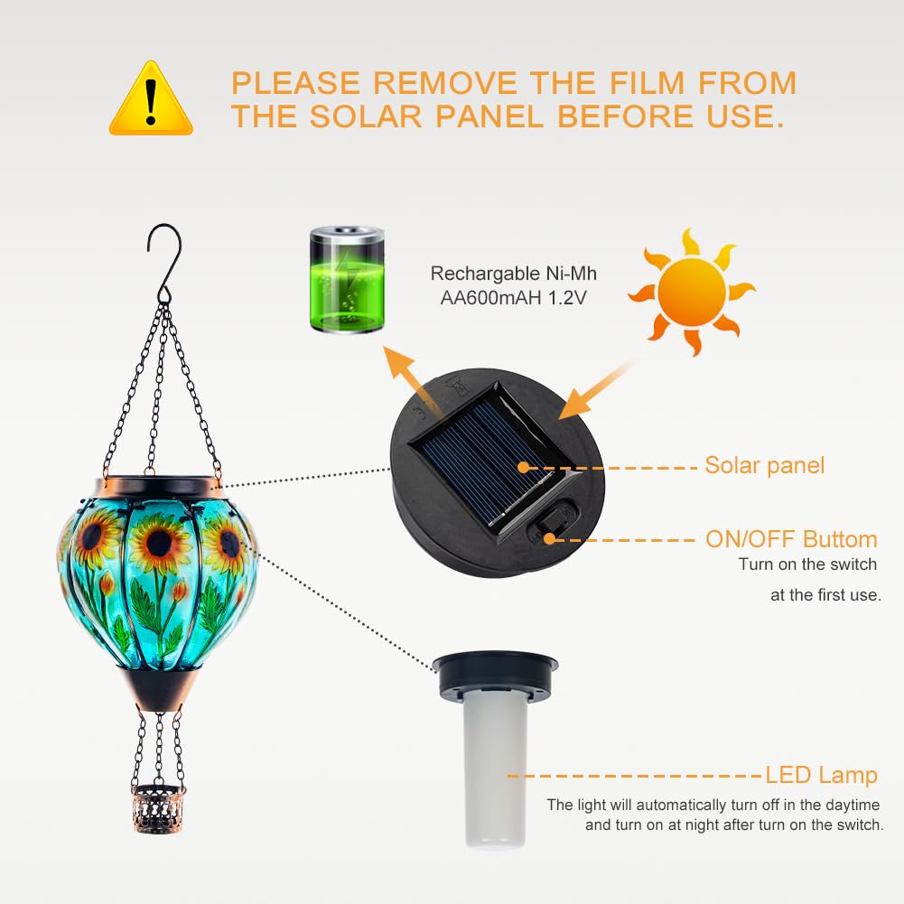 Starsoul Hummingbird Hot Air Balloon Solar Lantern With Candle Holder Glass Outdoor Solar Hot Air Balloon Flickering Flame Lamp
