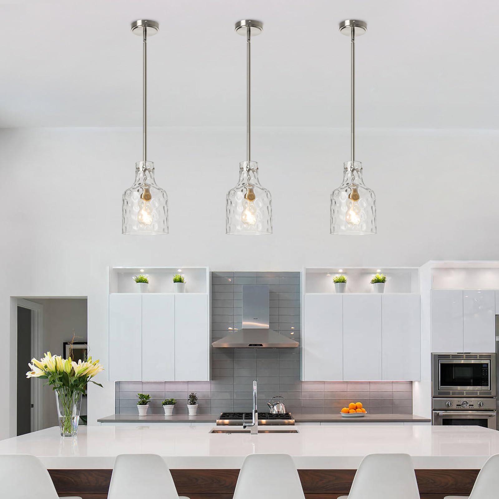 Wilon Modern Glass Pendant Lighting For Kitchen Island, Farmhouse Pendant Lights For Dining Room Kitchen Sink, Adjustable Hangin