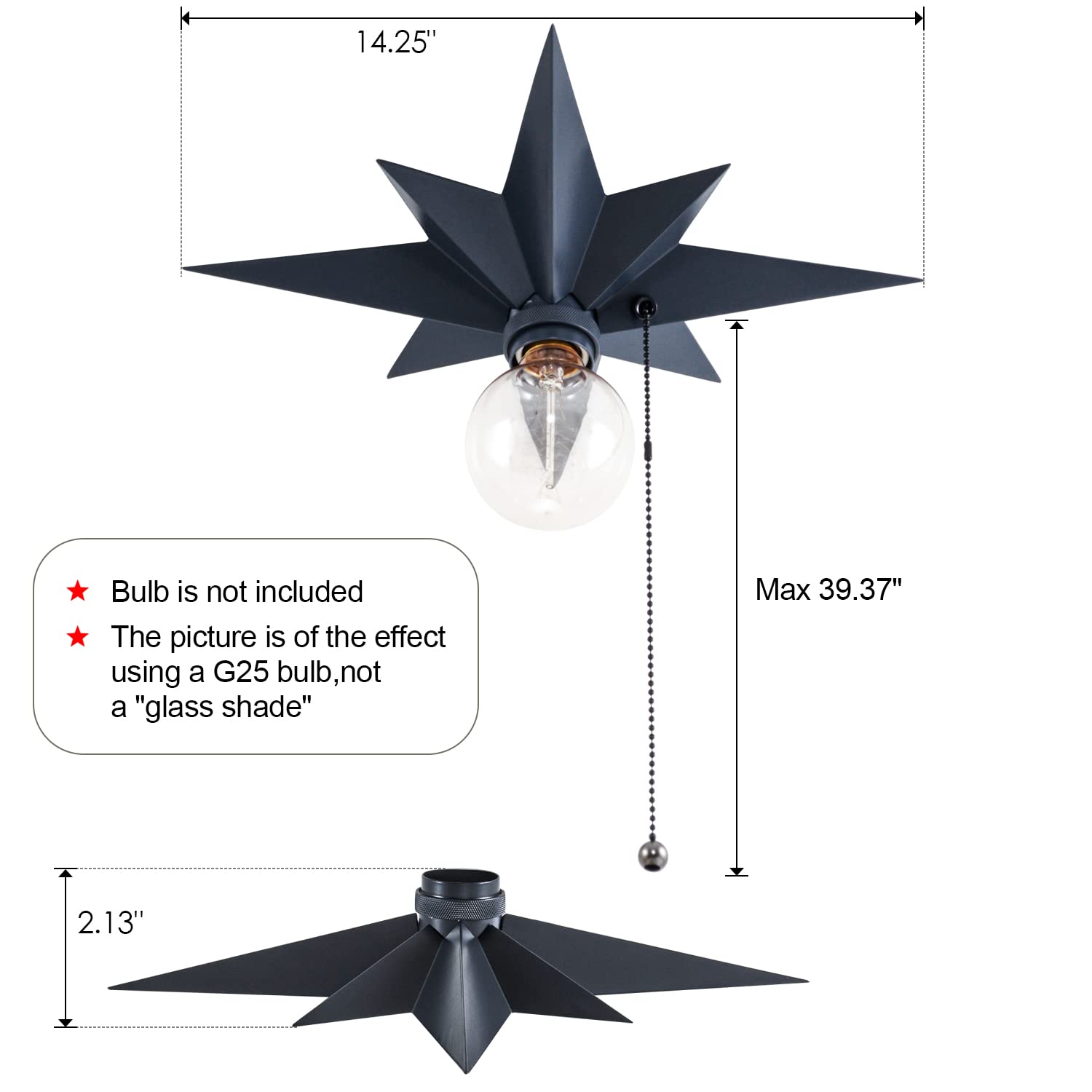 Viluxy Flush Mount Ceiling Light, Black Star Light Fixtures Ceiling With Pull Chain On/Off Switch For Hallway, Entryway, Study R