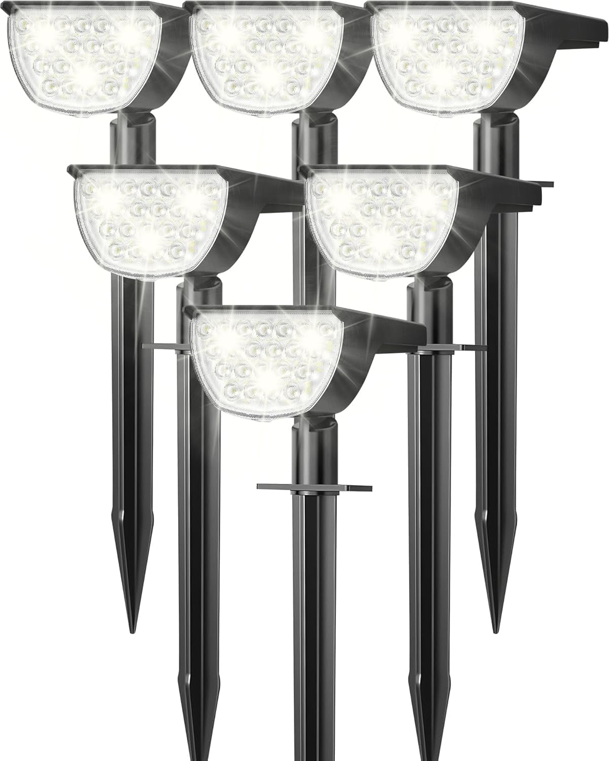GKGG Solar Lights Outdoor Waterproof IP65  Solar Powered 76 LED 3 Lighting Modes Solar Spot Lights Outdoor for Yard Garden Landscape Pathway (White  6 Pack)