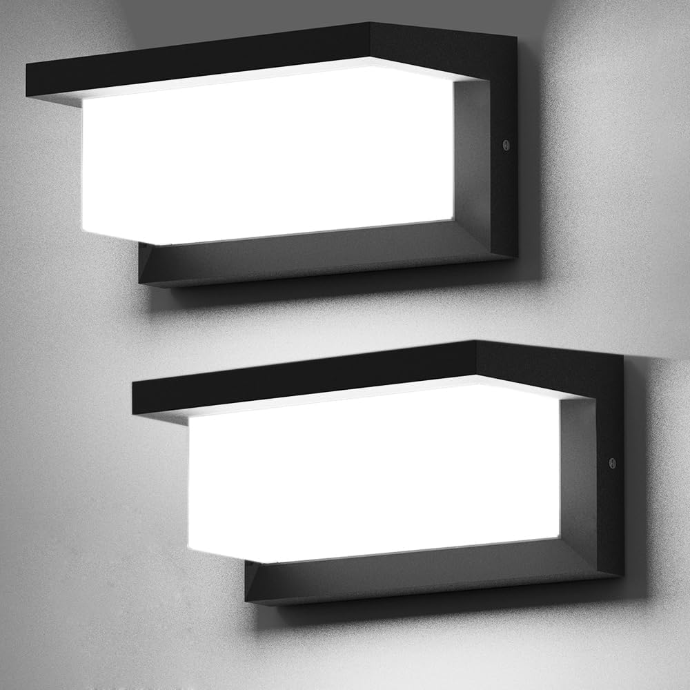 rosykite Modern Outdoor Wall Sconce Lighting 5000K 2 Pack LED Black 1500lm Model 1851 Convex-CCT
