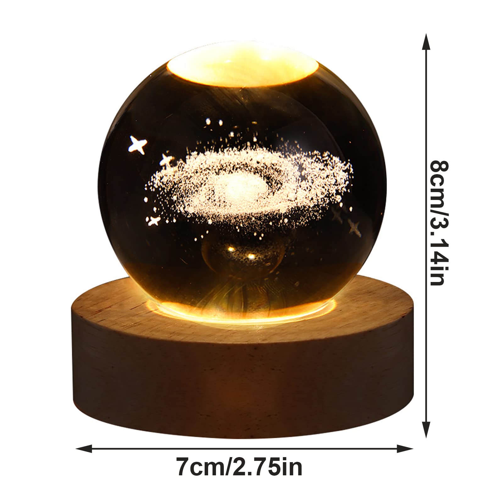 Hfehskj 3D Galaxy Crystal Ball Night Light, Led Solar System Crystal Ball Night Light With Wooden Base, Moon Planet Crystal Ball Lamp For Boys Girls Family Friend(Saturn)