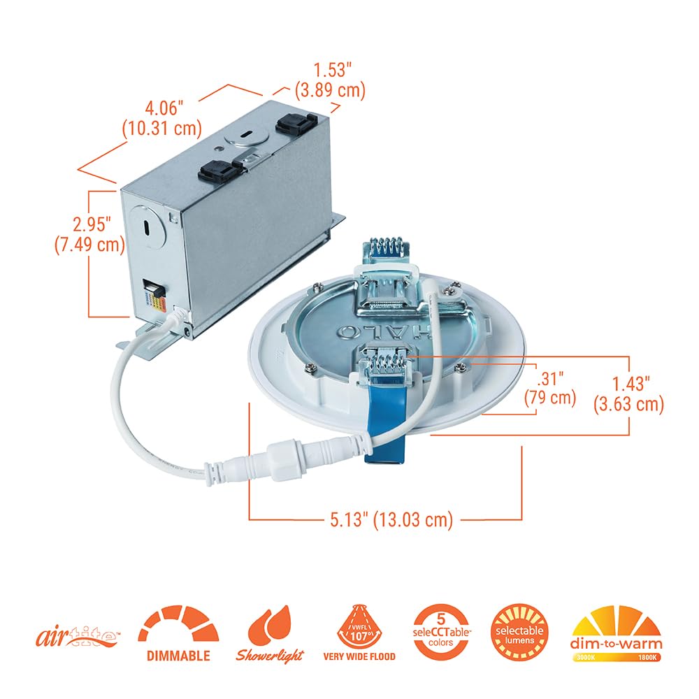 Halo Hlbc 4 Inch Ultra-Slim Regressed Led Downlight, Selectable Cct With Dim To Warm, Canless Installation
