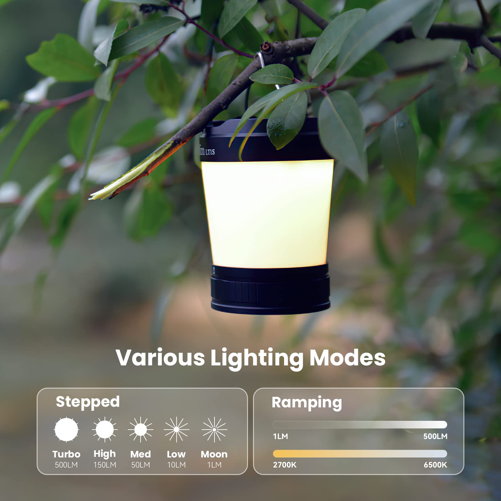 Sofirn LT1S LED Camping Lantern, Rechargeable Lantern with Dimmable 2700K - 6500K Light, red Light, 500 Hours Battery Life for P