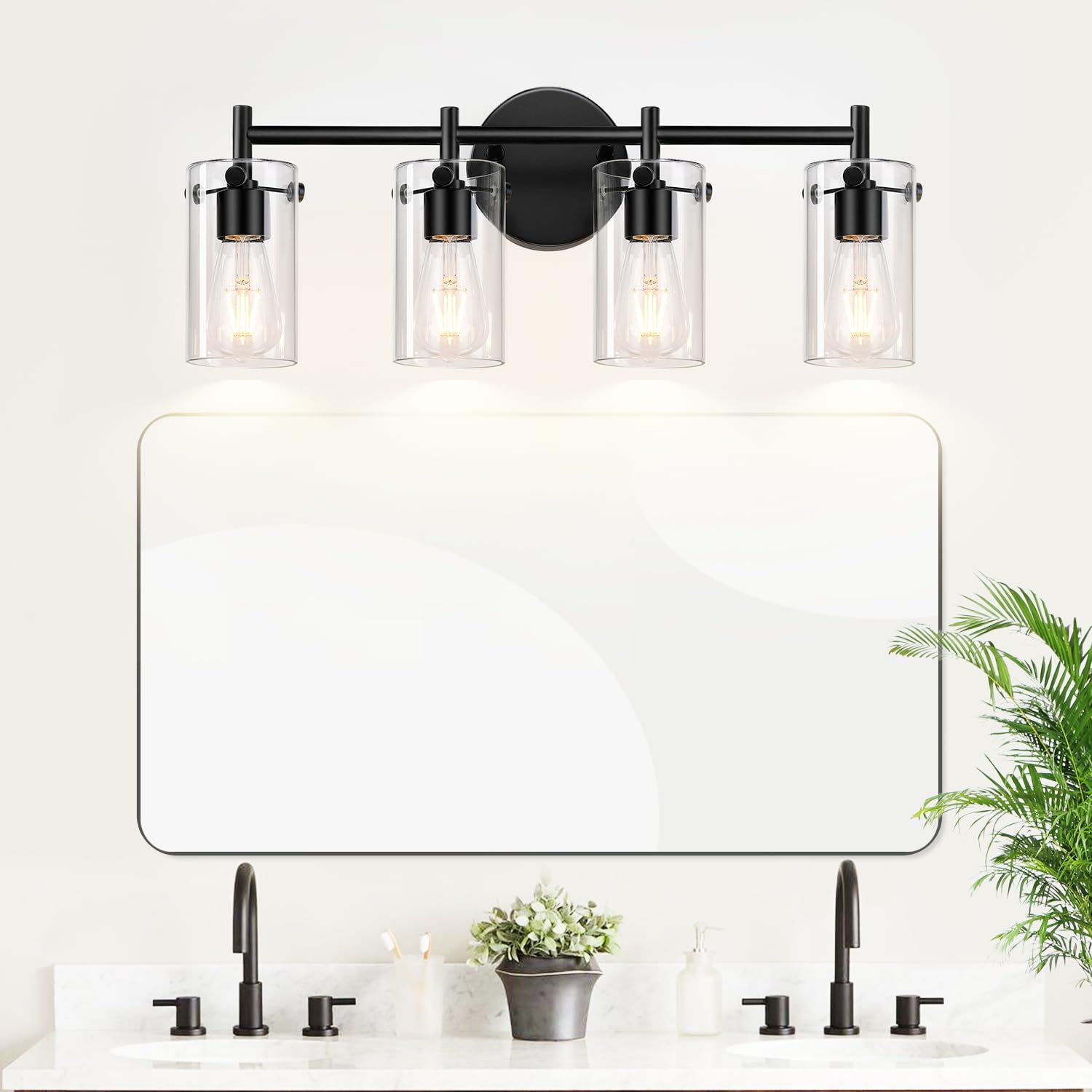 Bathroom Light Fixtures 2023 Upgrade, 4-Light Matte Black Bathroom Vanity Light, Black Bathroom Lights Over Mirror With Clear Gl