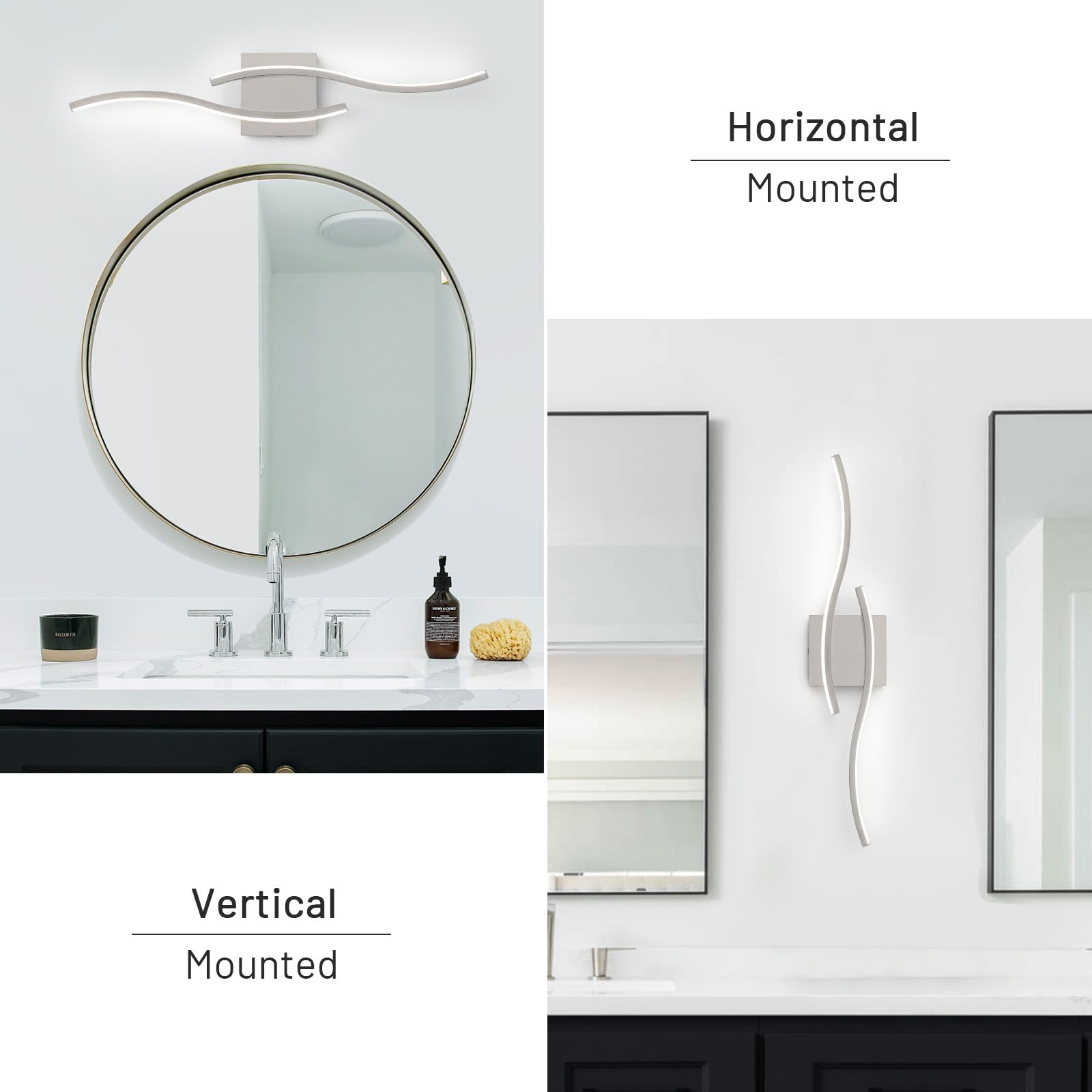 Huoku Modern Bathroom Light Fixtures  23.6Inch Dimmable Brushed Nickel Bathroom Vanity Lights Over Mirror  15W Aluminum Wall Sconce Lighting Fixtures For Living Room 6000K White Light