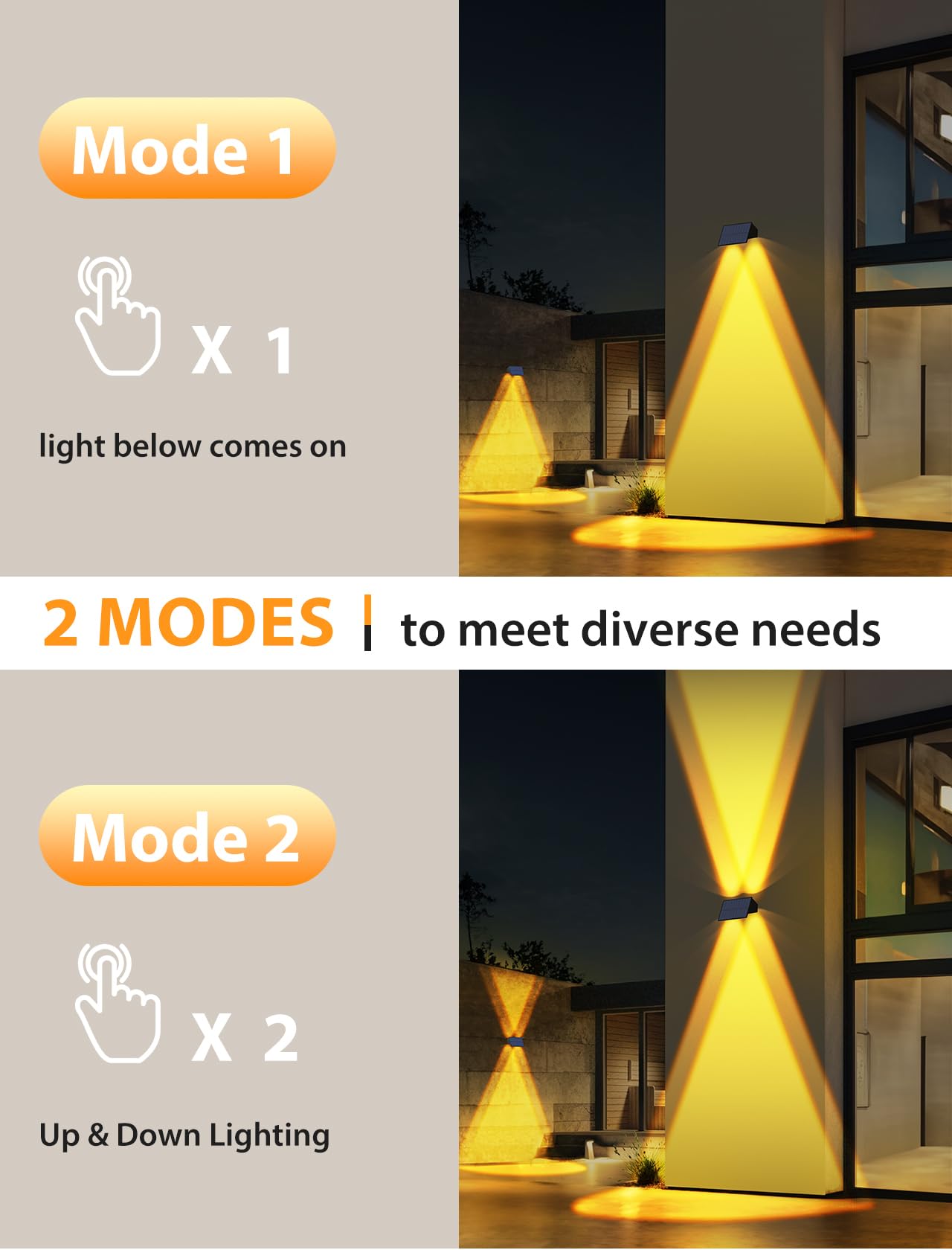 Solar Fence Lights,2Pack Solar Lights Outdoor Warm White Up & Down Solar Wall Lights Waterproof 100 Lumens Dusk To Dawn Solar Po