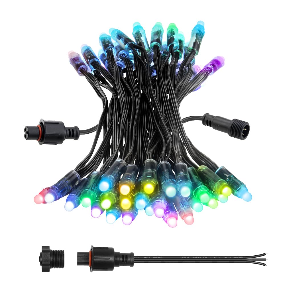 ALITOVE WS2811 12V RGB Pixel String Lights 8 inch Spacing 50LEDs Outdoor Programmable LED Pixels Light 12mm Diffused Digital Add