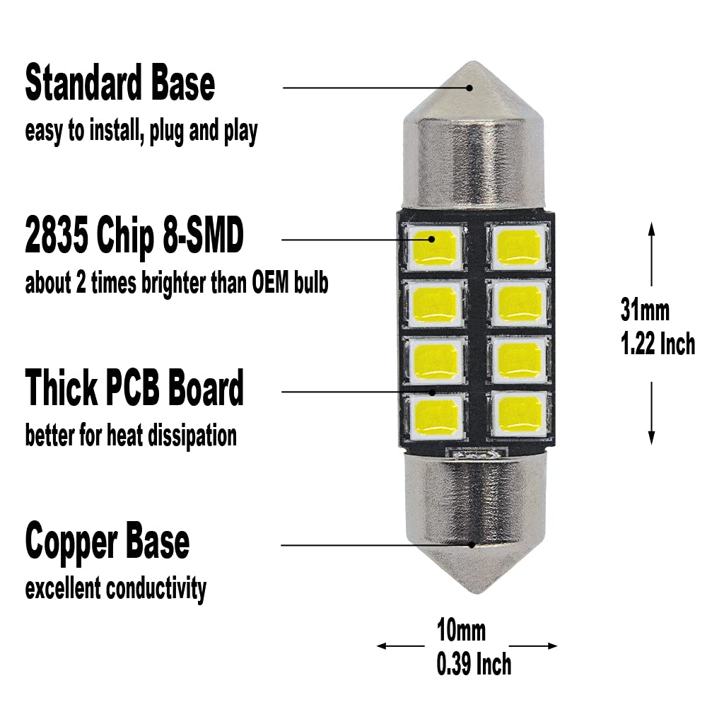 Yoper Interior Dome Map Light Led Kit Package Compatible With 2009-2015 Honda Pilot Vanity Mirror License Plate Bright White 6000K