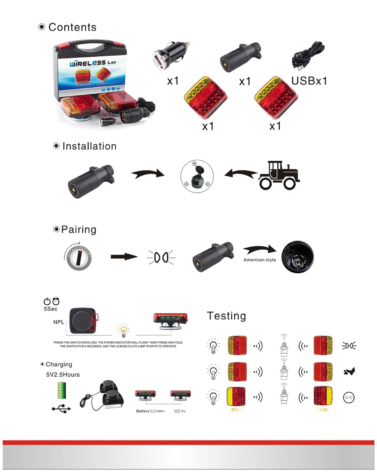 manchoose 2-Pack Wireless Magnetic LED Trailer Light Set ,Ip67 Waterproof Wireless Trailer Lights Kit, Portable for Pickup Truck