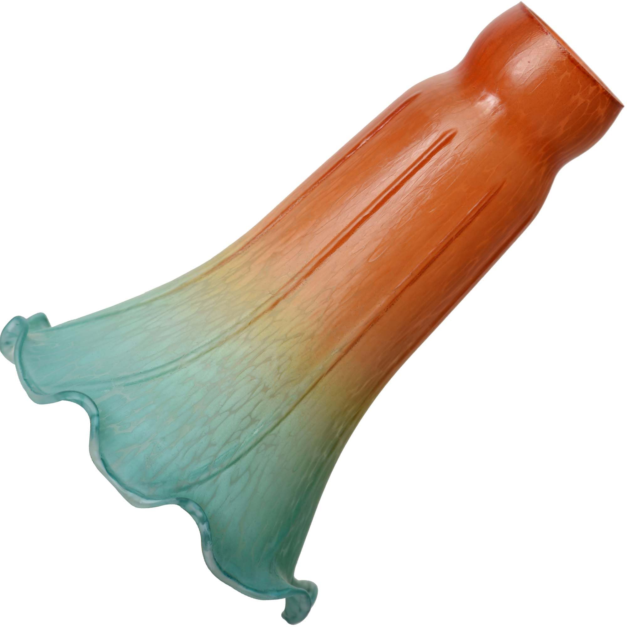 Bieye LS26 Lily Flower Blown Glass Lampshade (Orange Cyan, Opening I.D. 1.26'' x O.D. 1.5'')