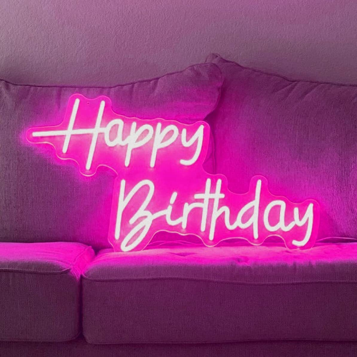 Ulalaza LED Neon Sign Night Light - Happy Birthday Pink - 16.5inx9.1in - Glass/Metal/Vinyl/Silicone - USB Powered Decor for Home/Party