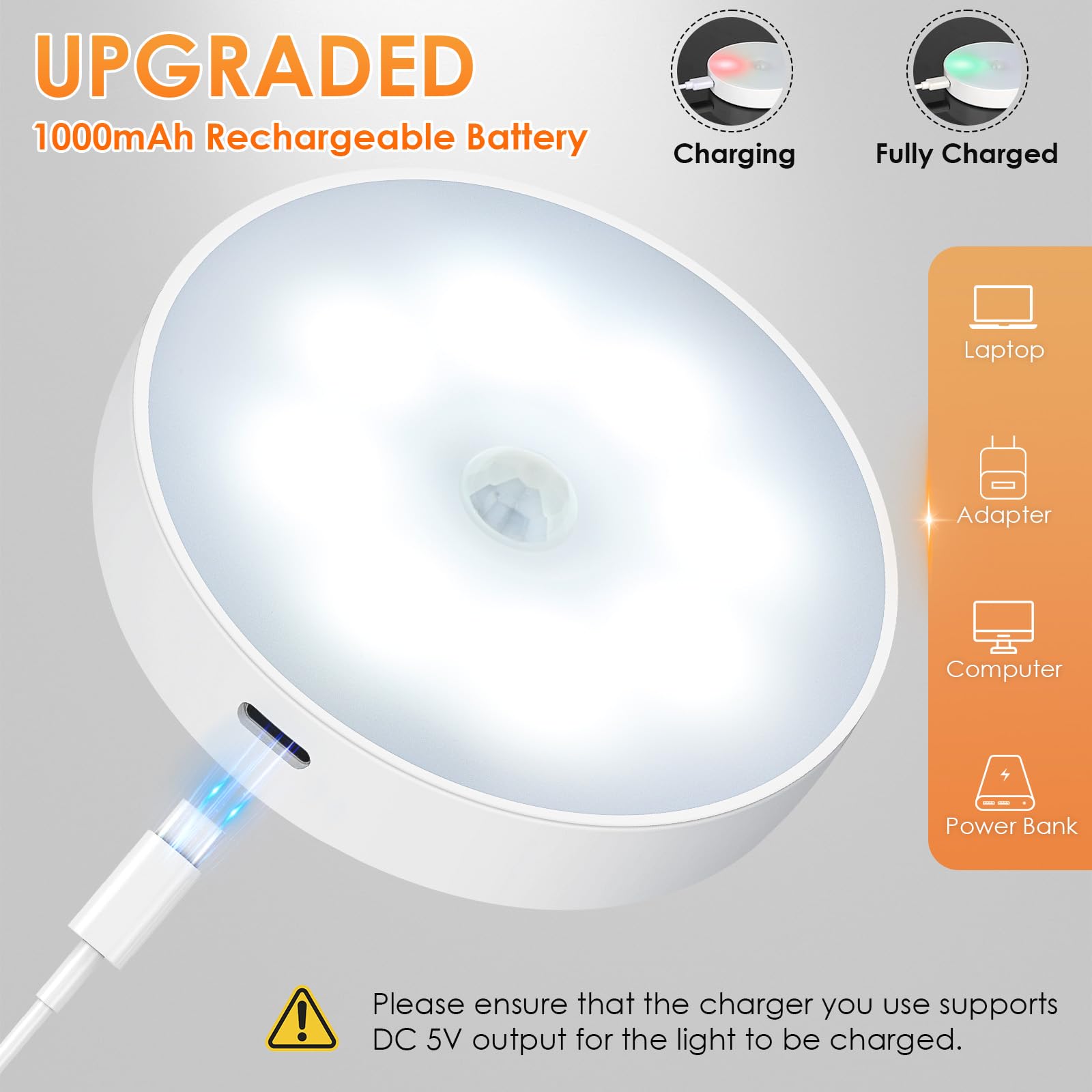 YLXS Motion Sensor Puck Light, Wireless Dimmable Under Cabinet Lighting, 8 Pack, Warm White, Rechargeable, Magnetic