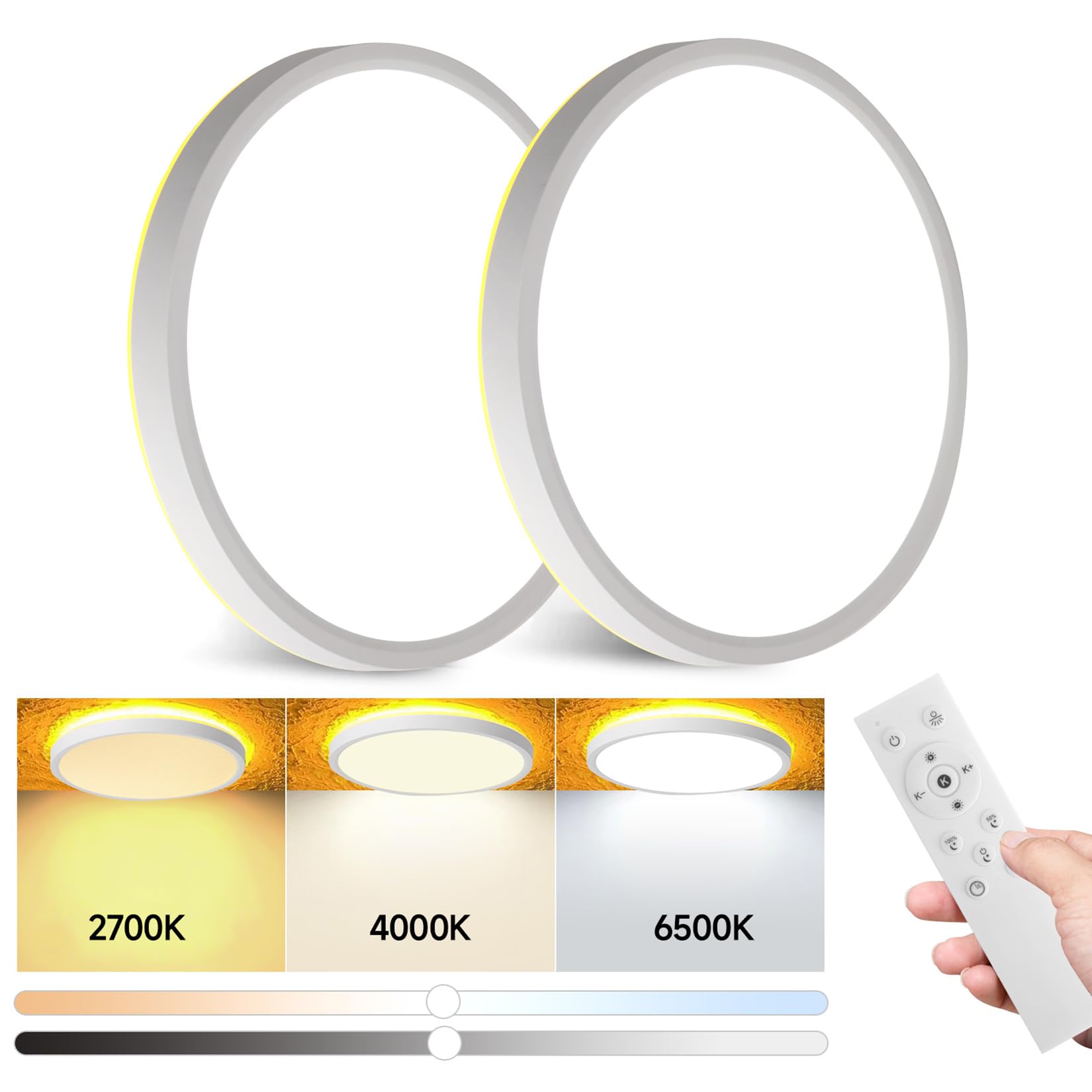 Mille Lucciole 2 Pack Flush Mount Ceiling Light Fixture Dimmable Led Ceiling Lights White 8.7 Inch 24W 2400Lm 3Cct Color Adjusta