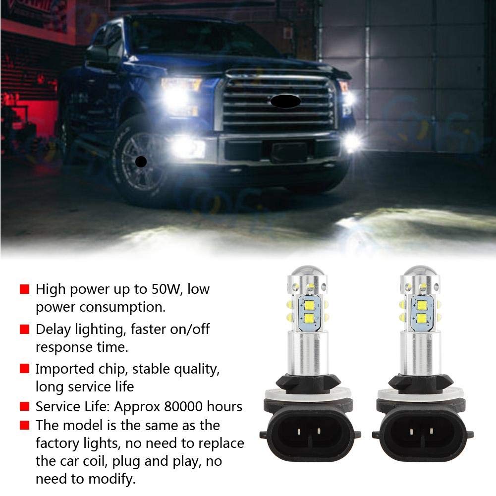 2Pcs Led Light Bulb Replacement For Accent, 12-24V 50W 1800Lm / Bulb 6000K Super White High Power Bright Led Fog Daytime Light B
