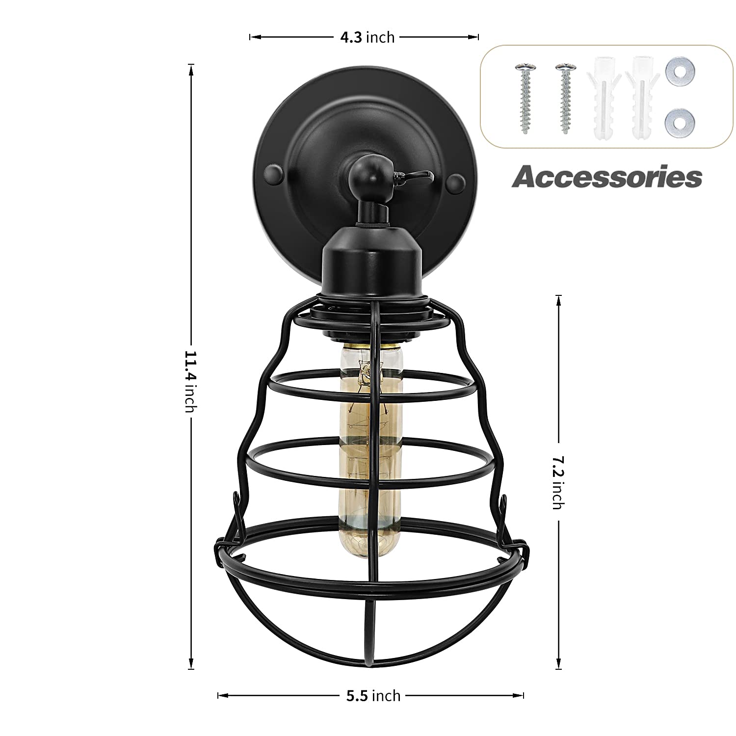 Lyoowng Vintage Industrial Wall Sconces 2-Pack, Metal Wire Cage Lighting For Bedroom Hallway