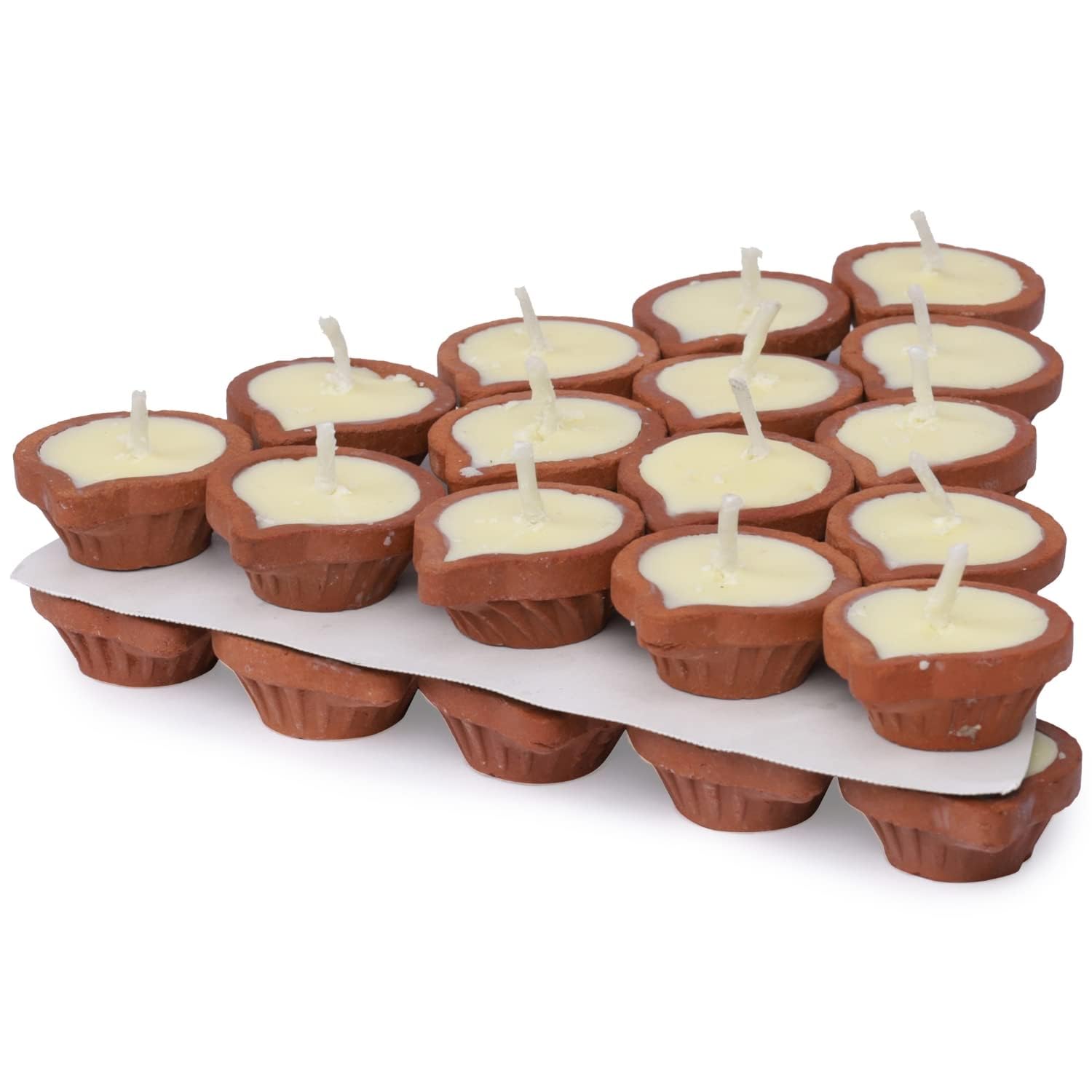 Welburn Veda&Co Pure Unscented Cow Ghee Diya For Puja-30 Pieces, Upto 45 Minutes Burn Time, Ghee Blended Filled Clay Diya Batti,